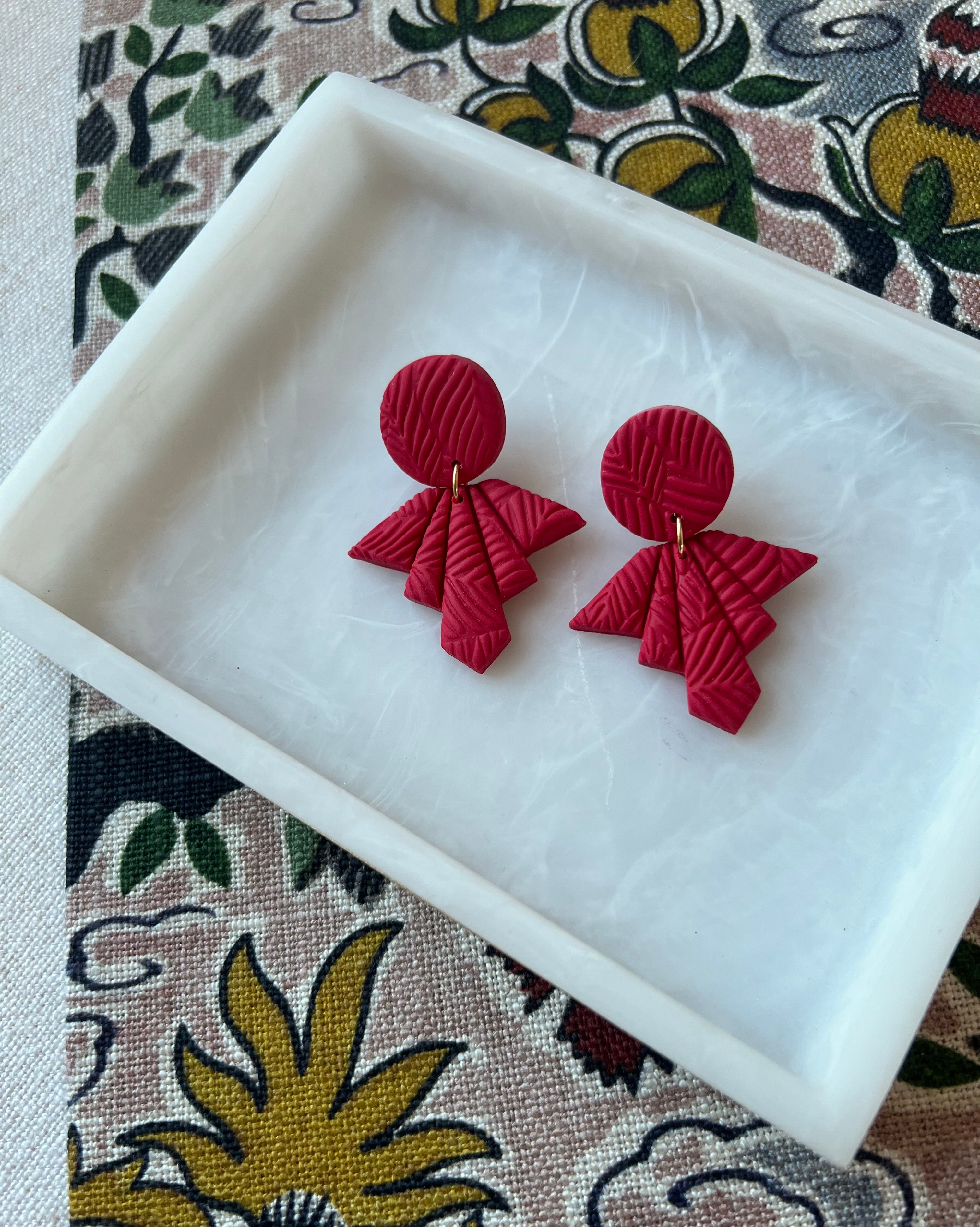 Red Textured Fan Earrings