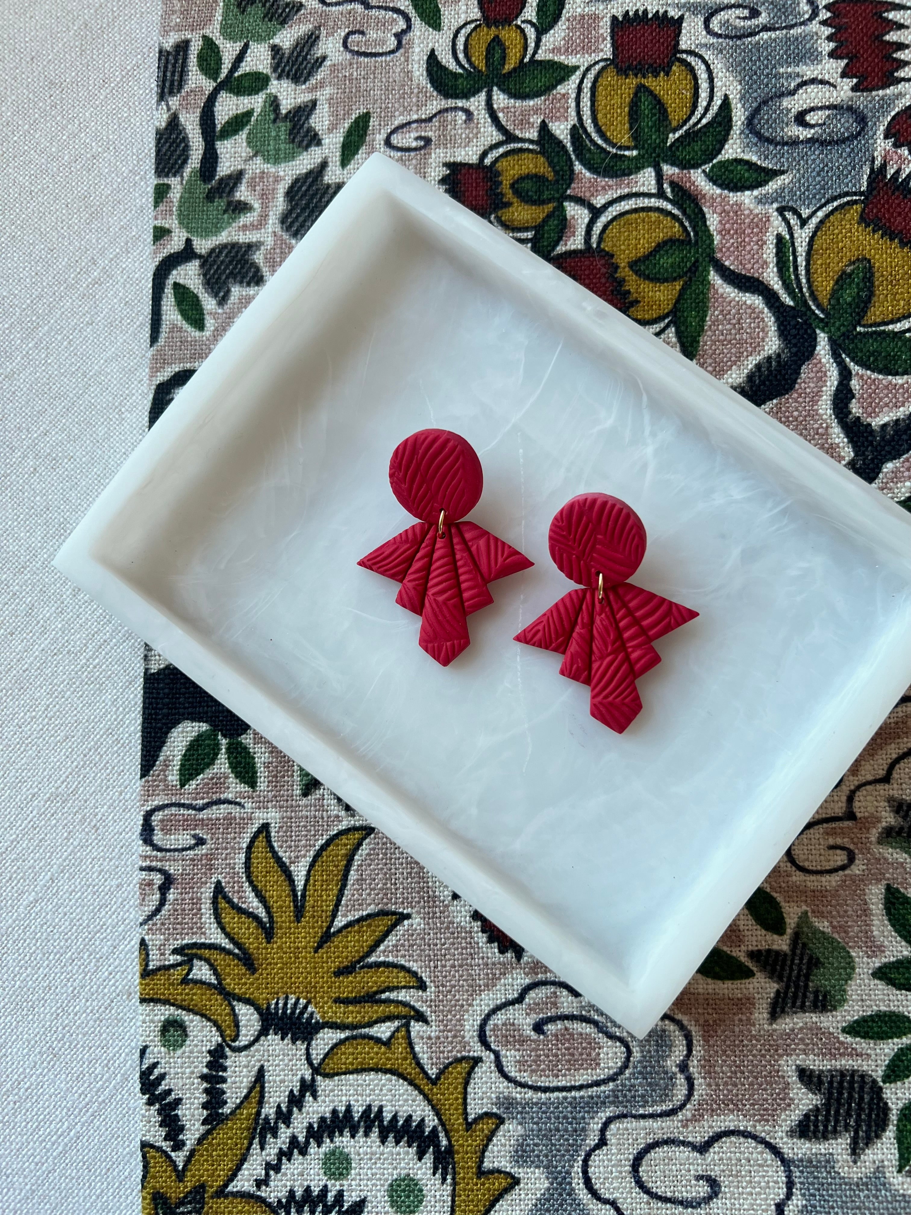 Red Textured Fan Earrings