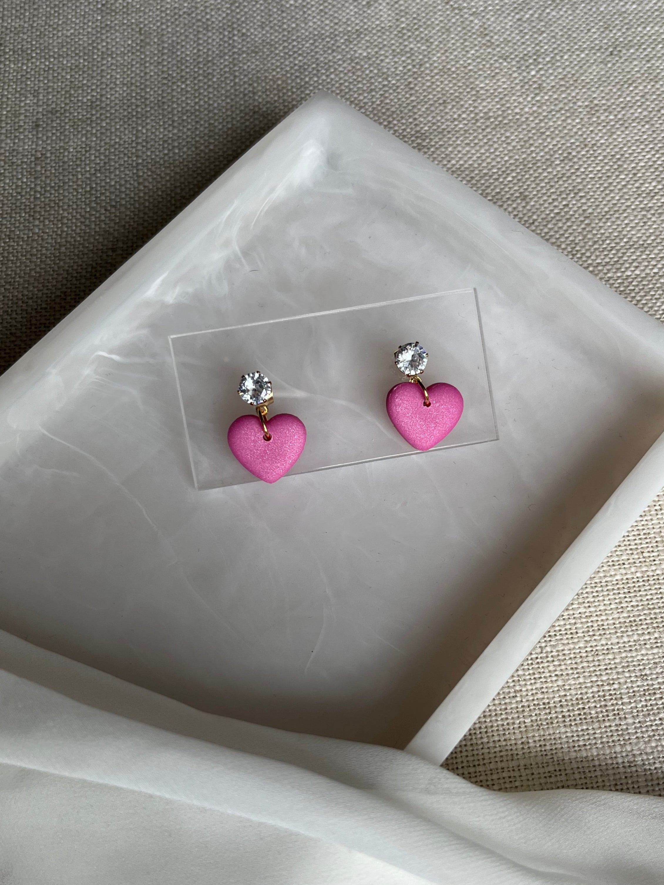 Pink Hearts with Gold Cubic Zirconia Studs