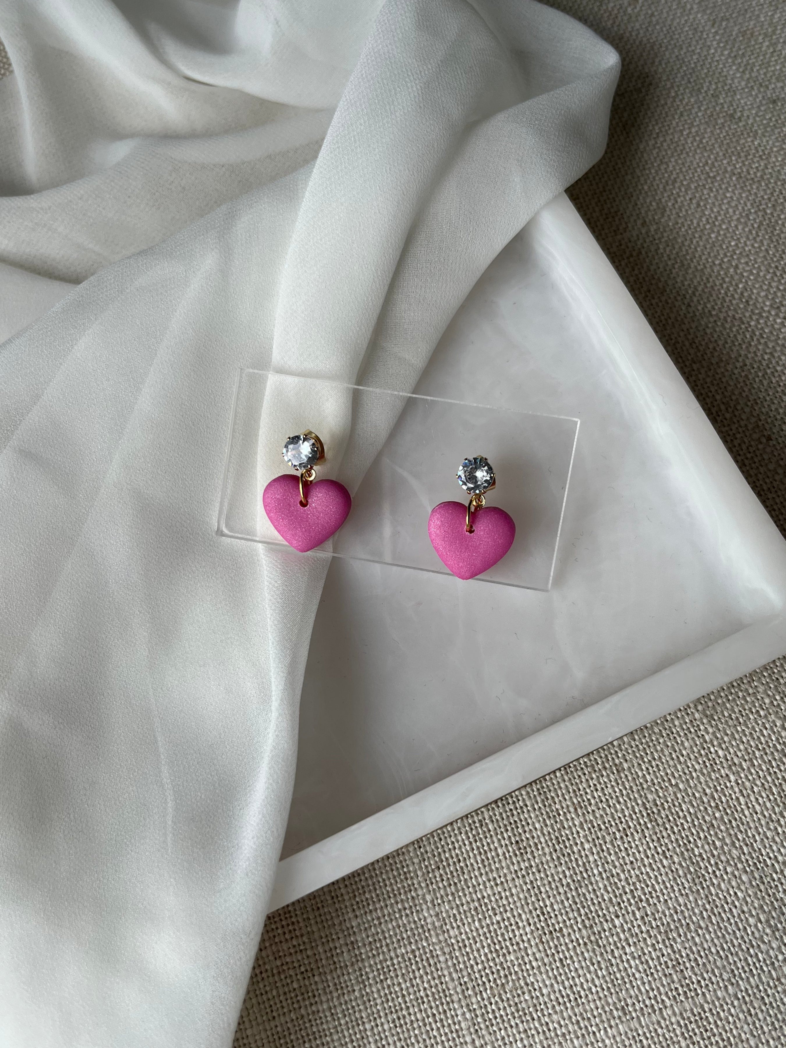 Pink Hearts with Gold Cubic Zirconia Studs
