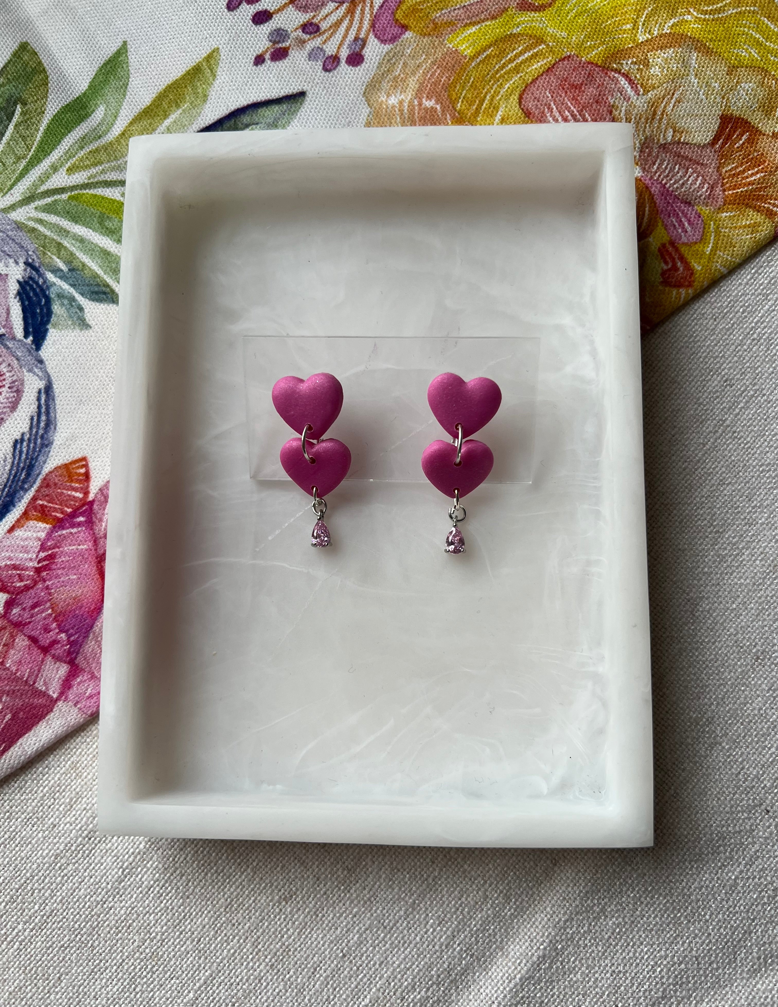 Pinks Hearts with Pink Cubic Zirconia Drops