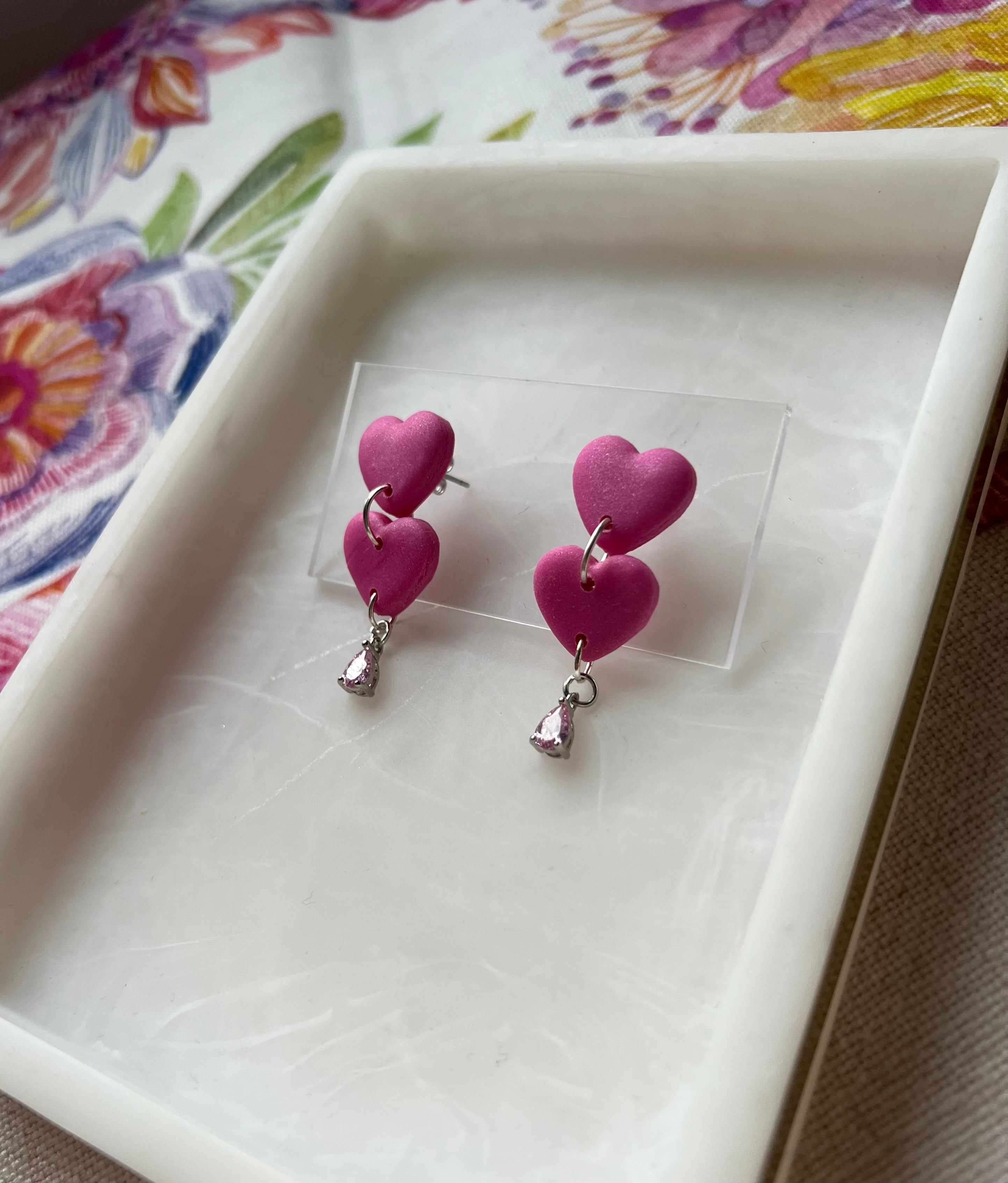 Pinks Hearts with Pink Cubic Zirconia Drops