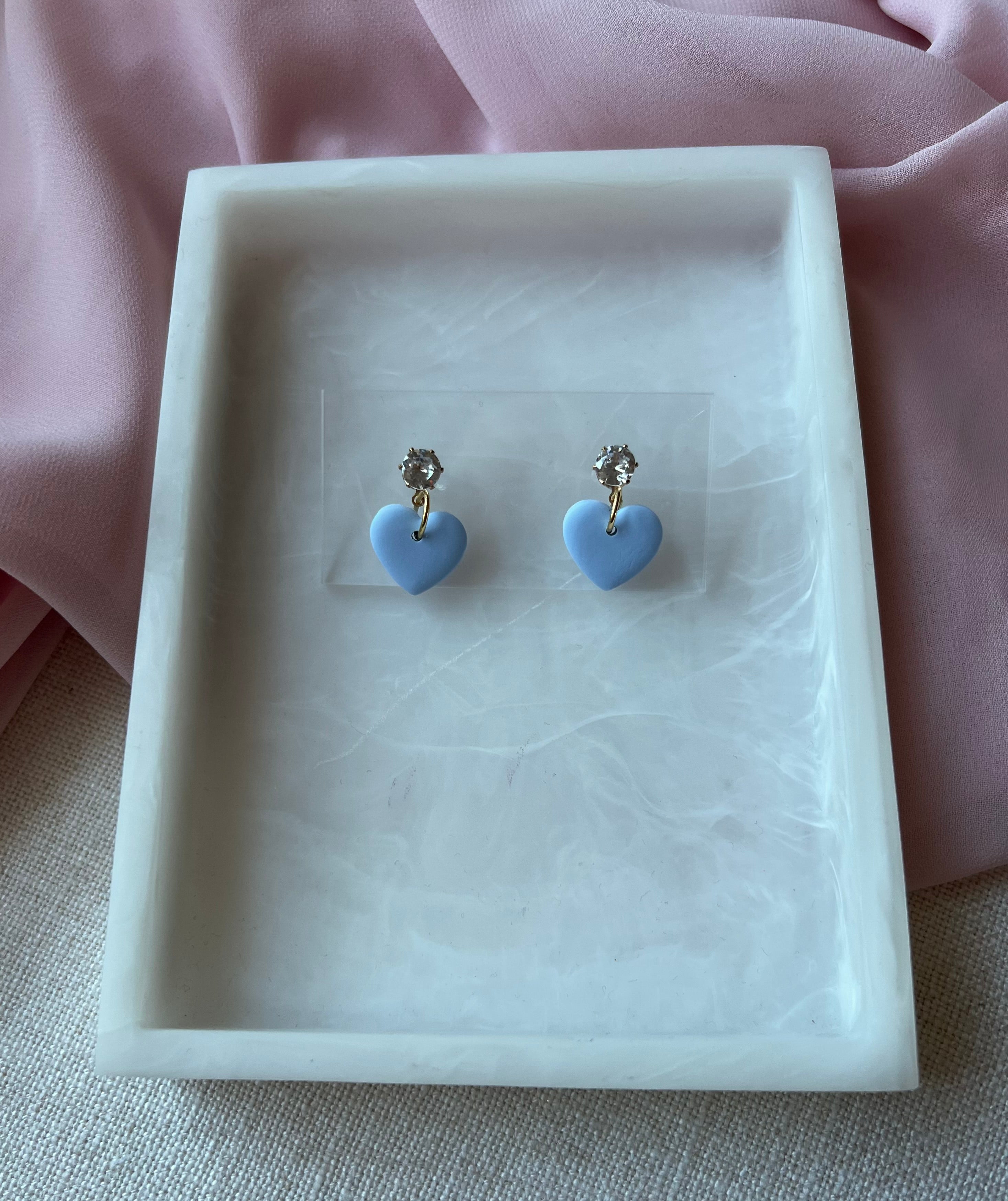 Powder Blue Hearts with Gold Cubic Zirconia Studs