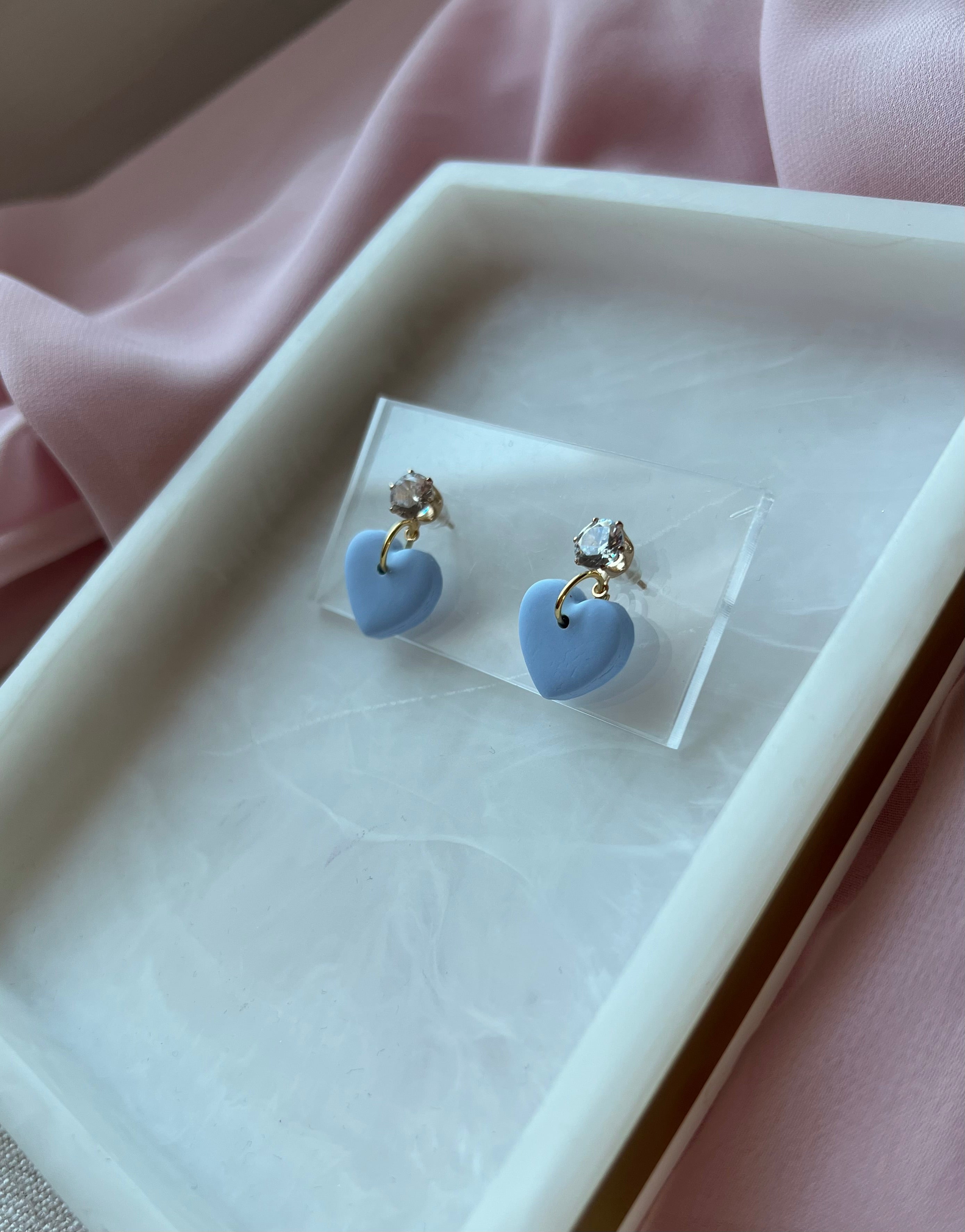 Powder Blue Hearts with Gold Cubic Zirconia Studs