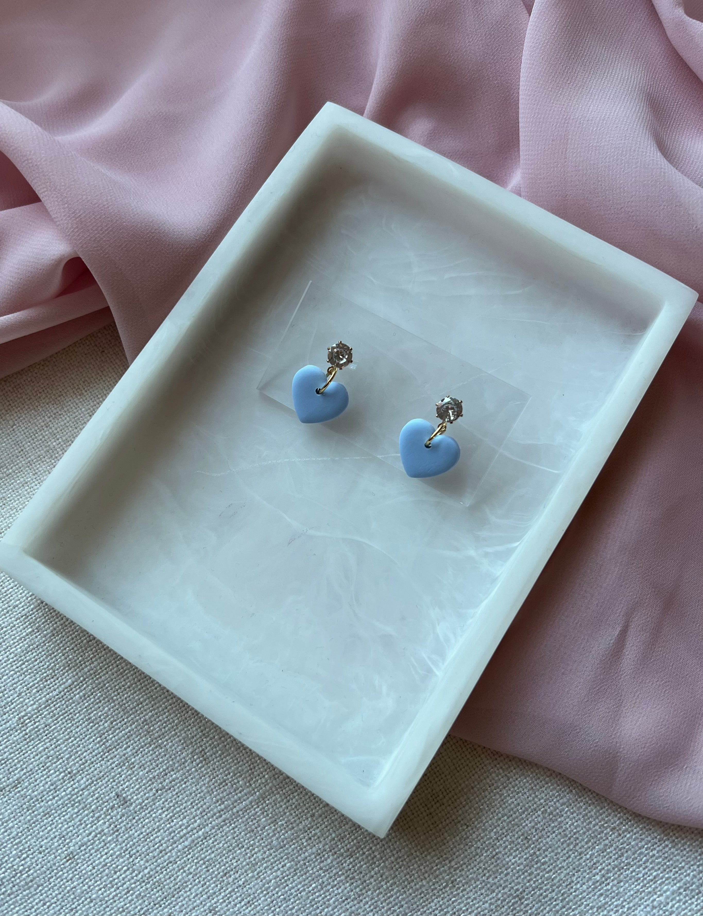 Powder Blue Hearts with Gold Cubic Zirconia Studs