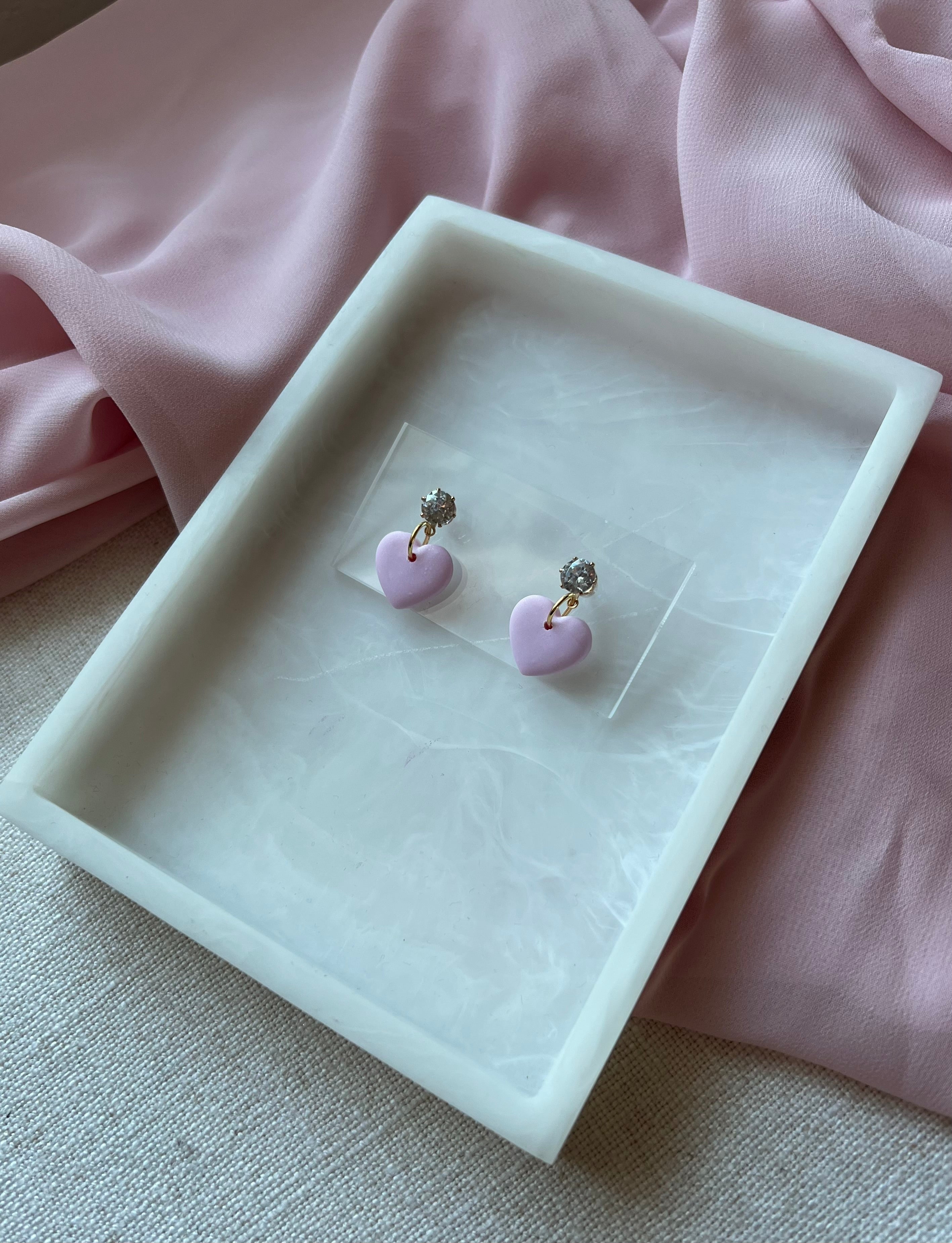 Pastel Pink Hearts with Gold Cubic Zirconia Studs