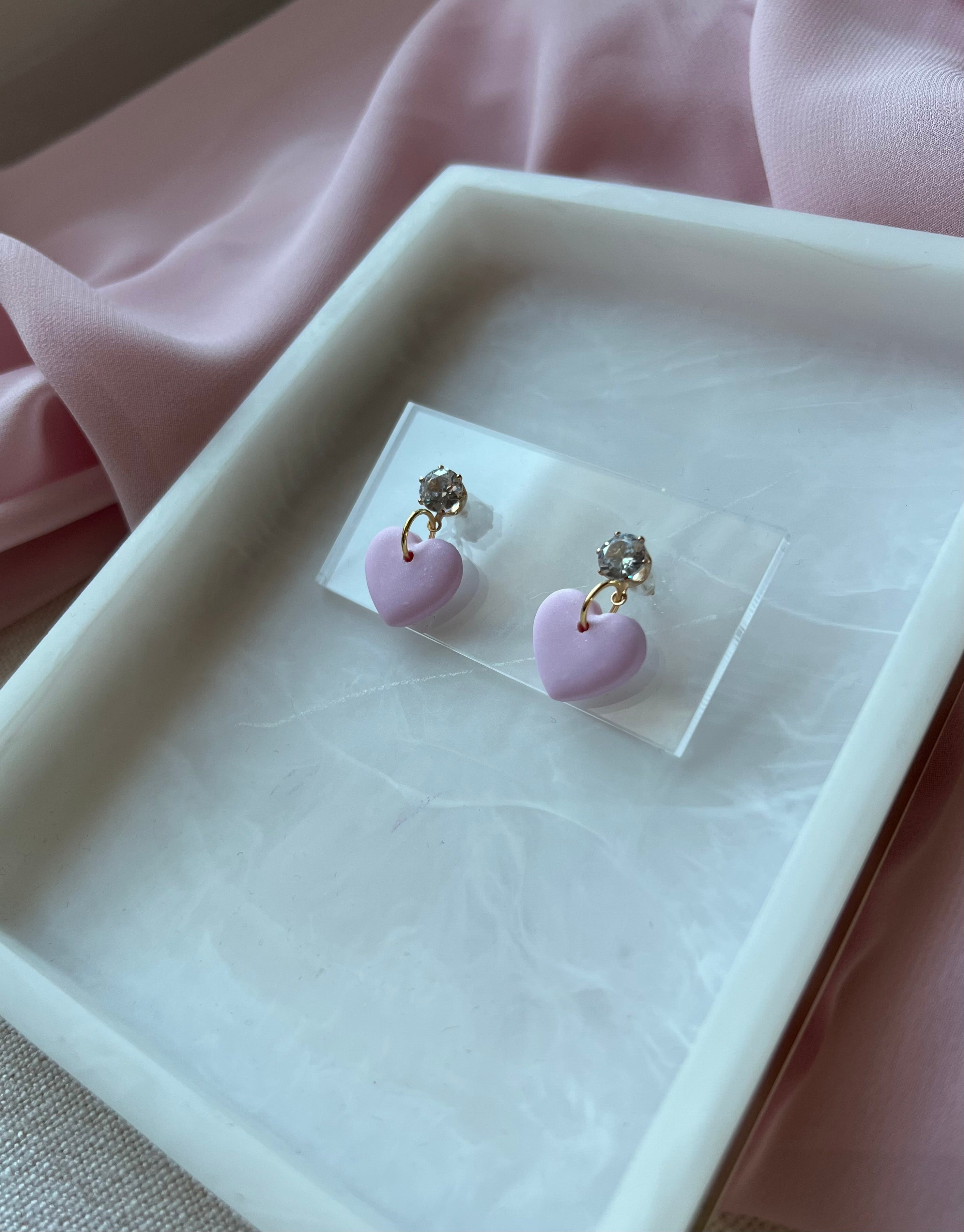 Pastel Pink Hearts with Gold Cubic Zirconia Studs