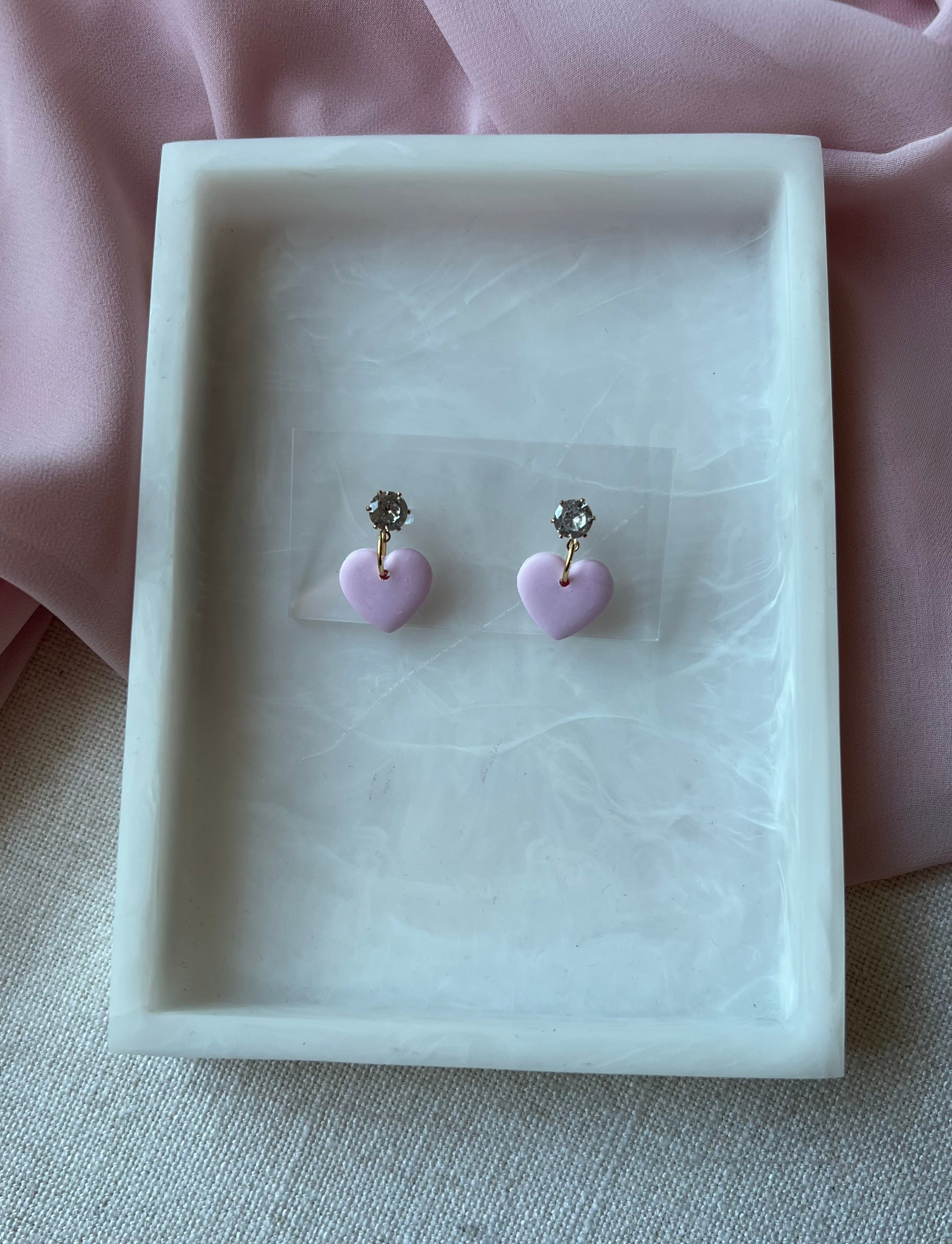 Pastel Pink Hearts with Gold Cubic Zirconia Studs