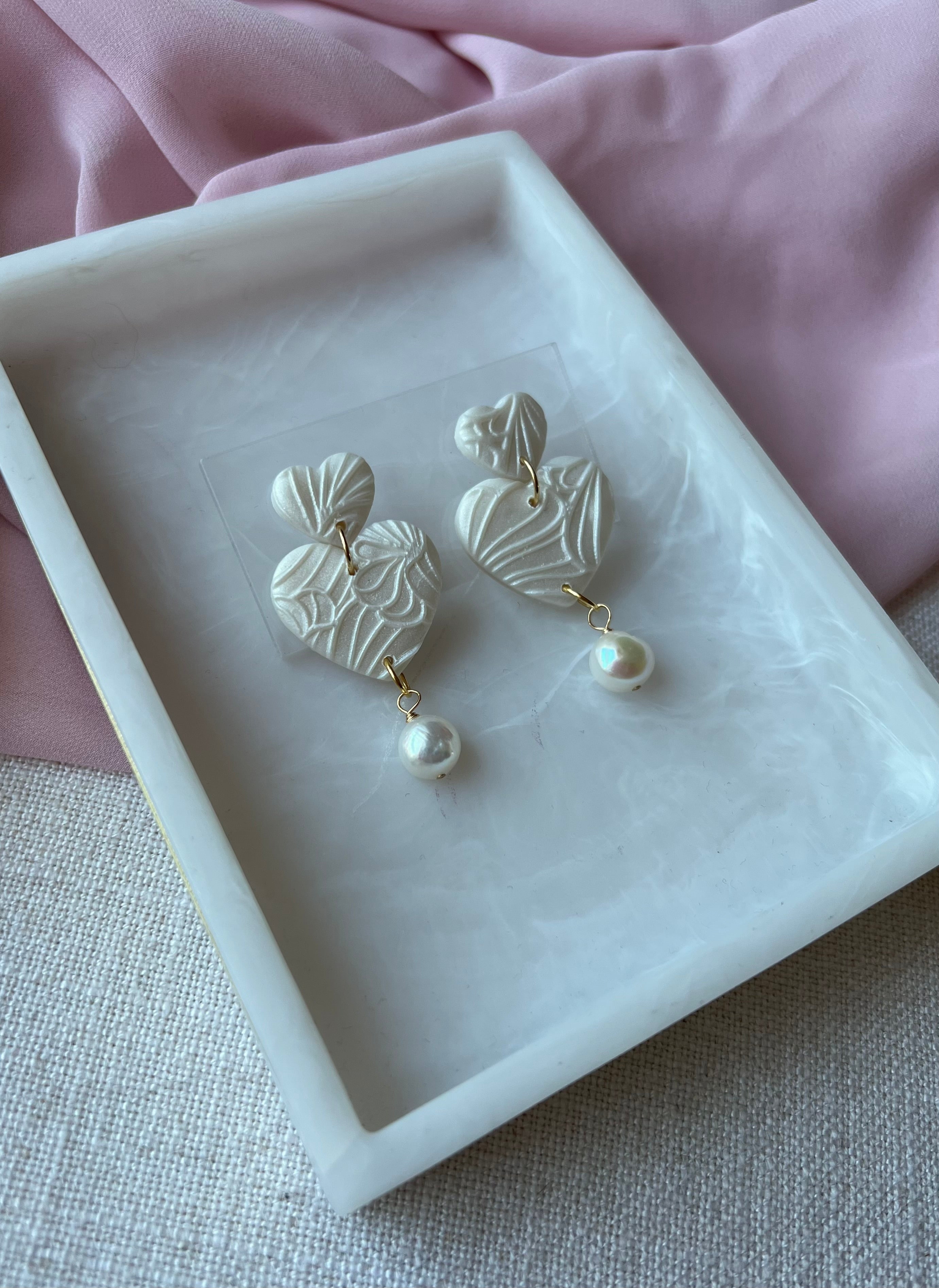 Pearl Textured Hearts with Baroque Pearls