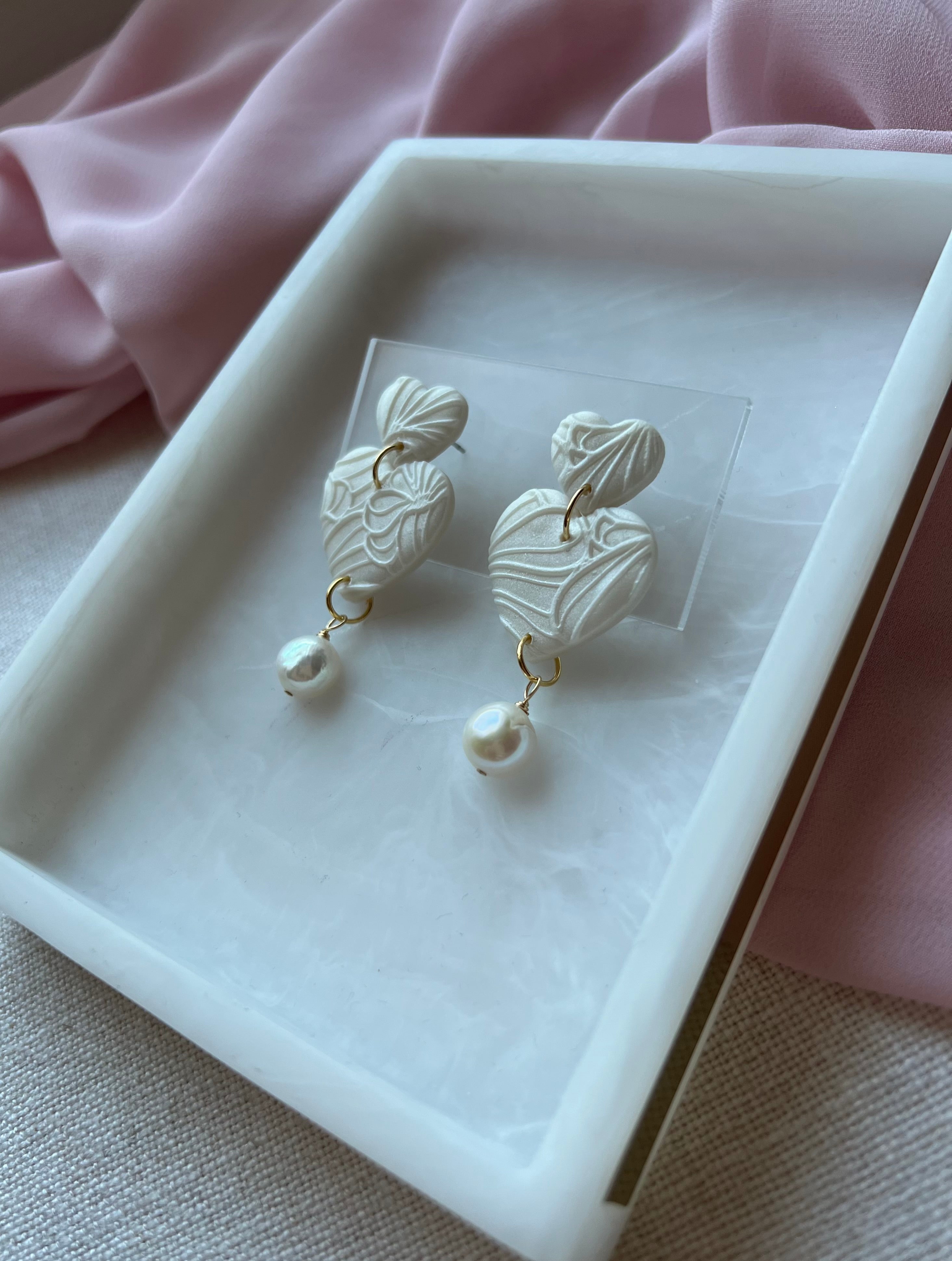 Pearl Textured Hearts with Baroque Pearls