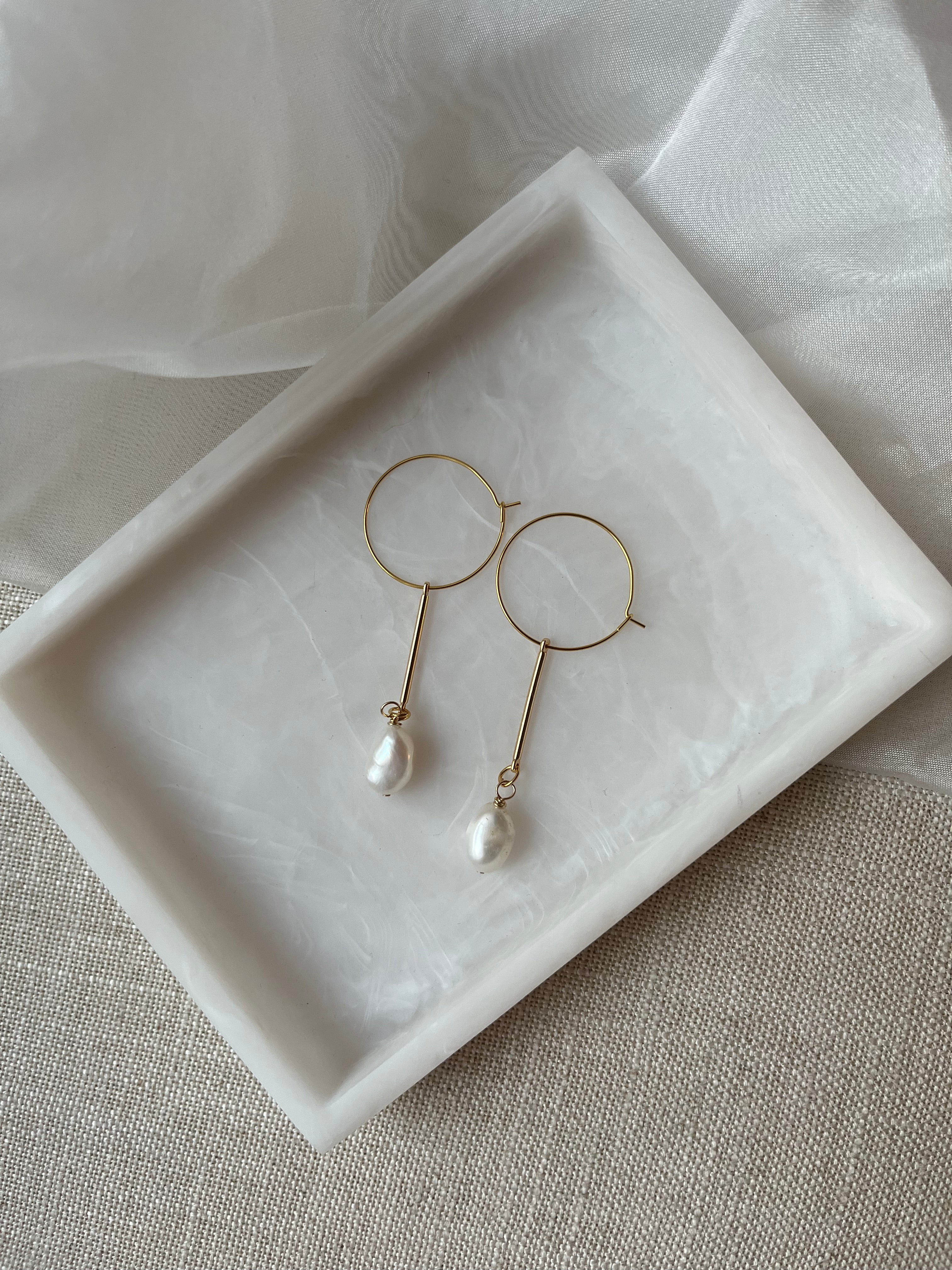 18K Gold Plated Hoop Earrings with Large Freshwater Baroque Pearls