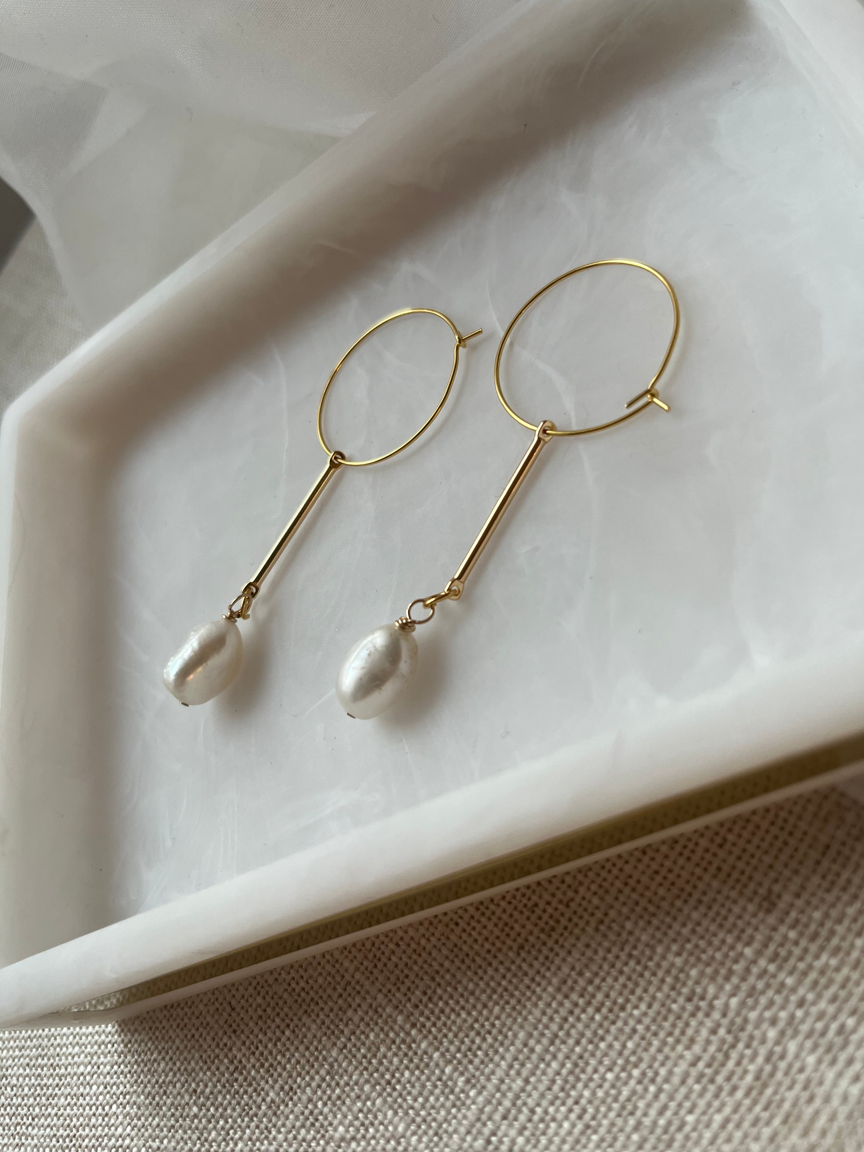 18K Gold Plated Hoop Earrings with Large Freshwater Baroque Pearls