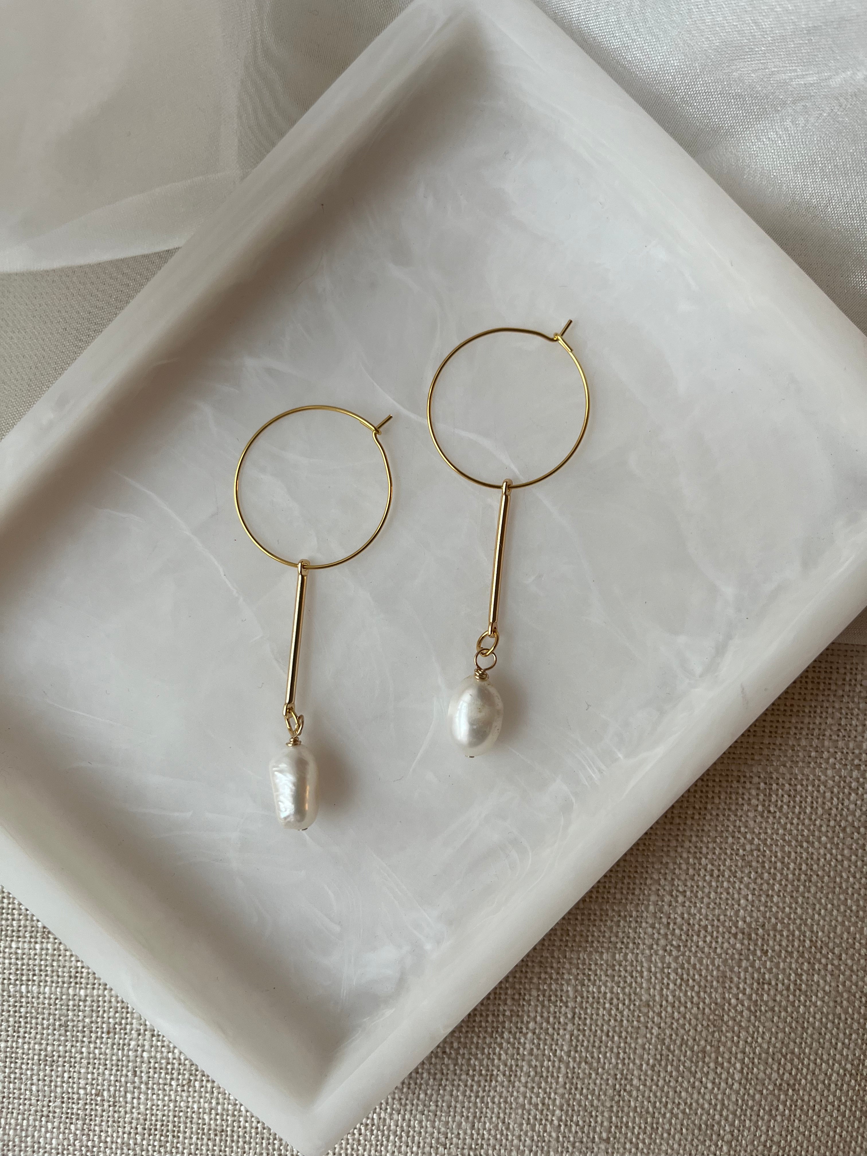 18K Gold Plated Hoop Earrings with Large Freshwater Baroque Pearls