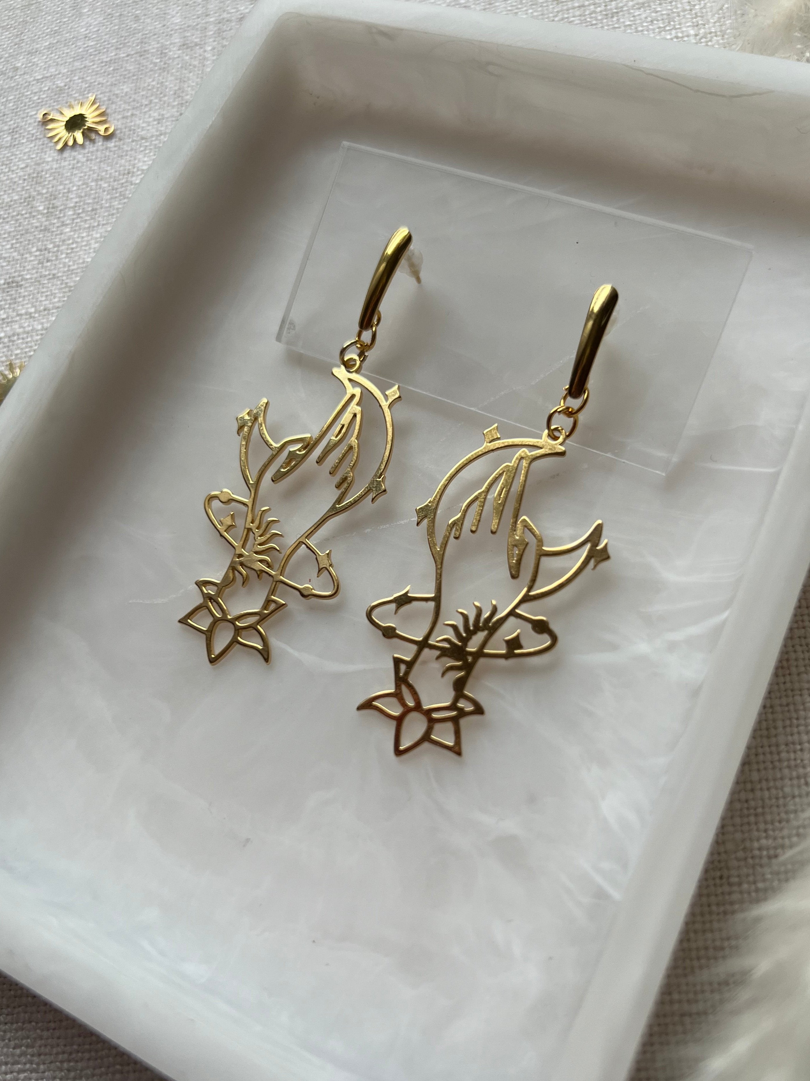 Gold Plated Celestial Hand & Moon Earrings