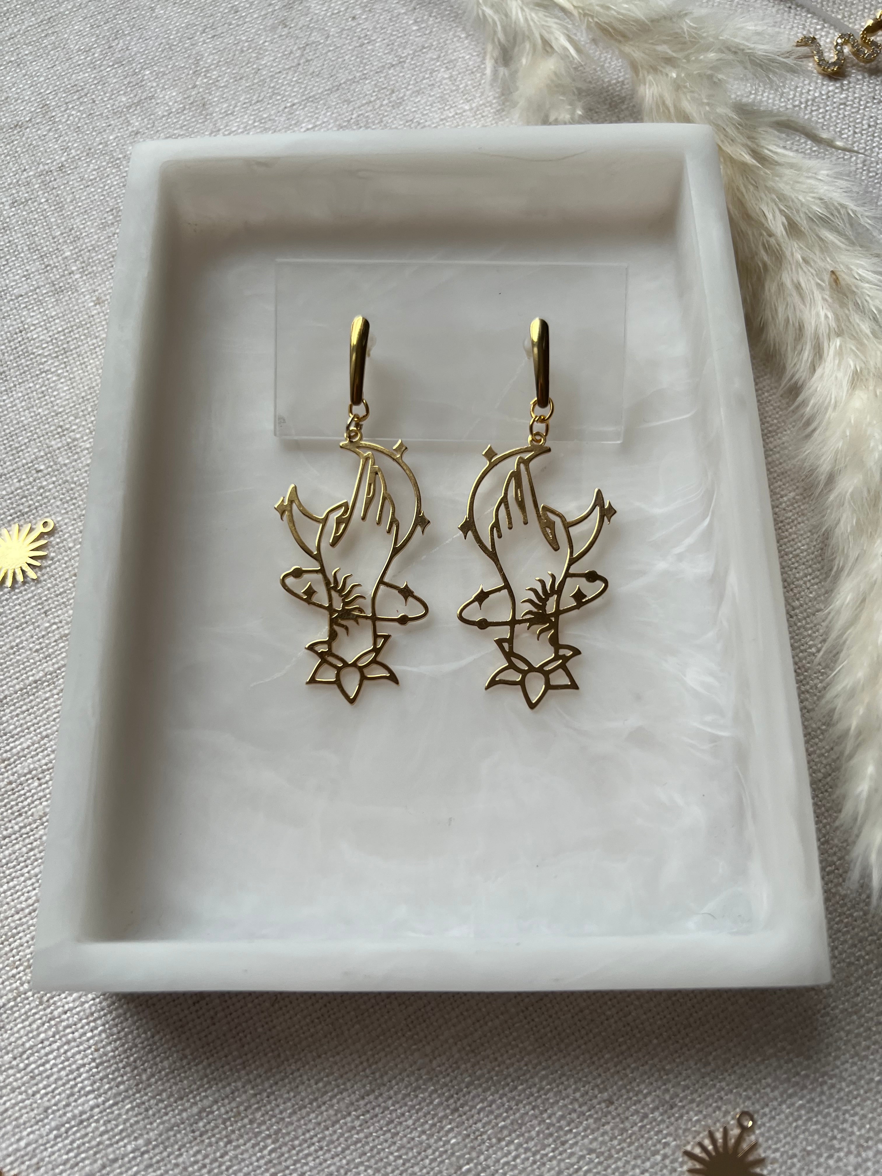 Gold Plated Celestial Hand & Moon Earrings