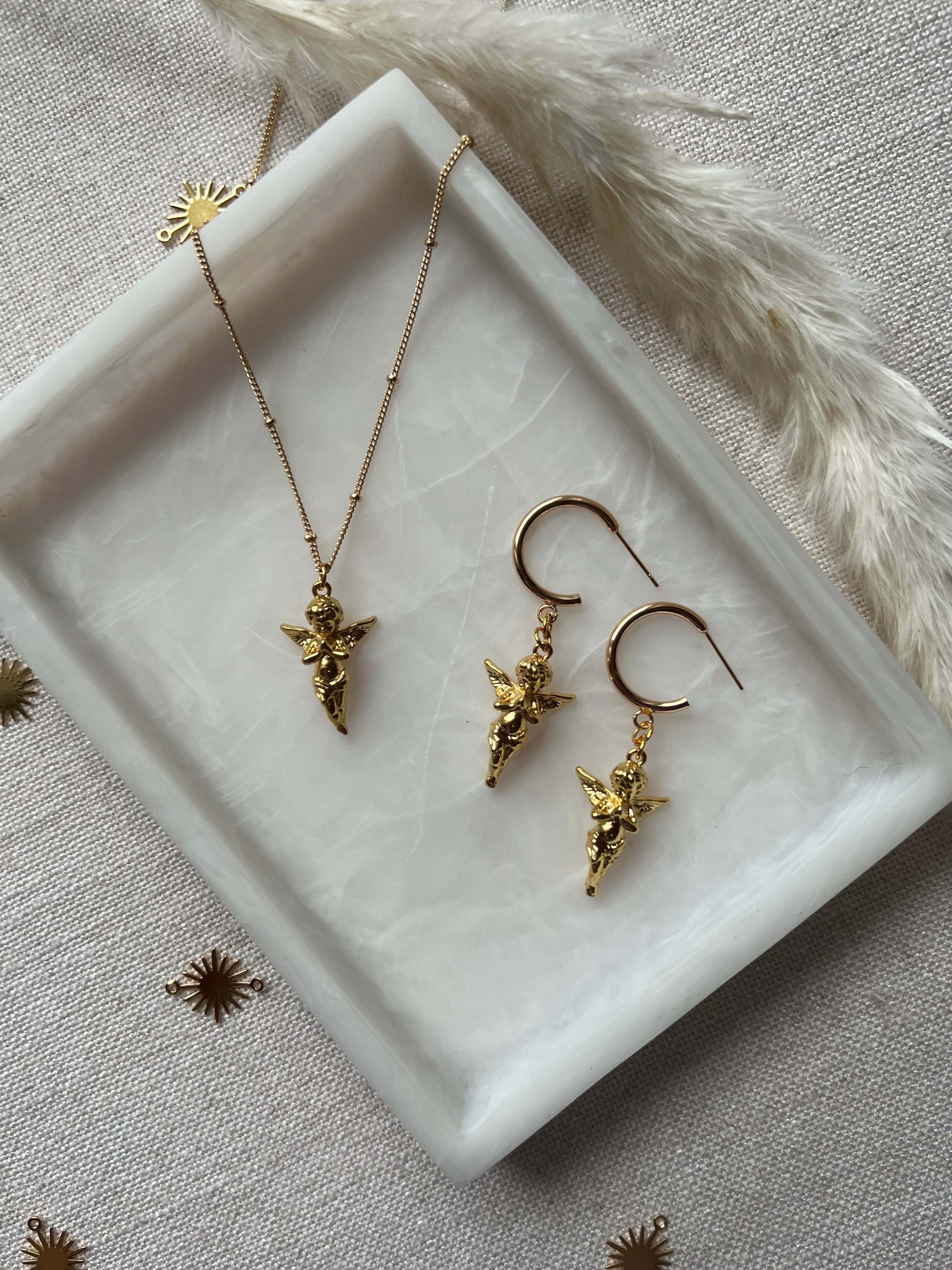 18K Gold Plated Cherub Hoop Earrings