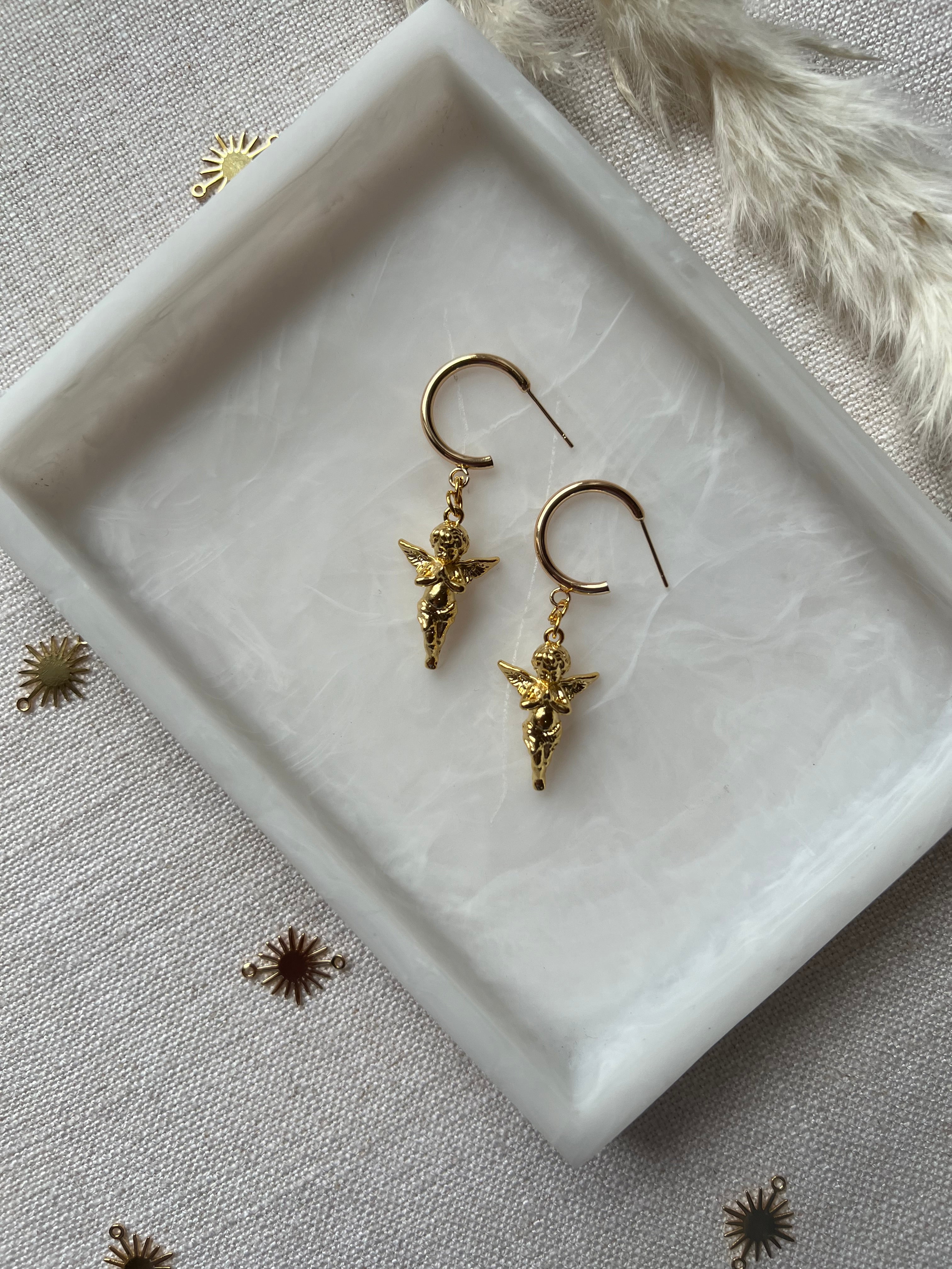 18K Gold Plated Cherub Hoop Earrings
