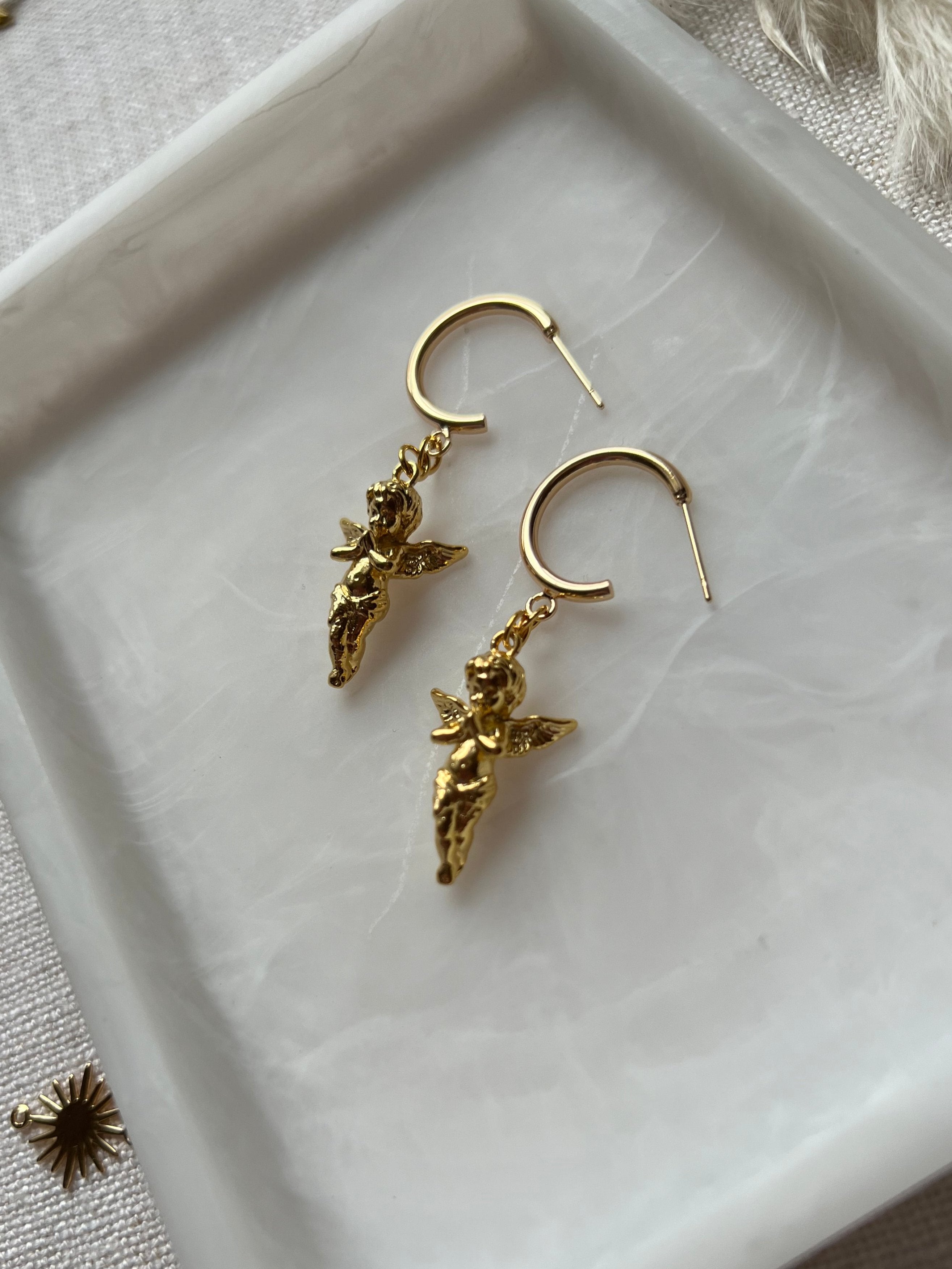 18K Gold Plated Cherub Hoop Earrings