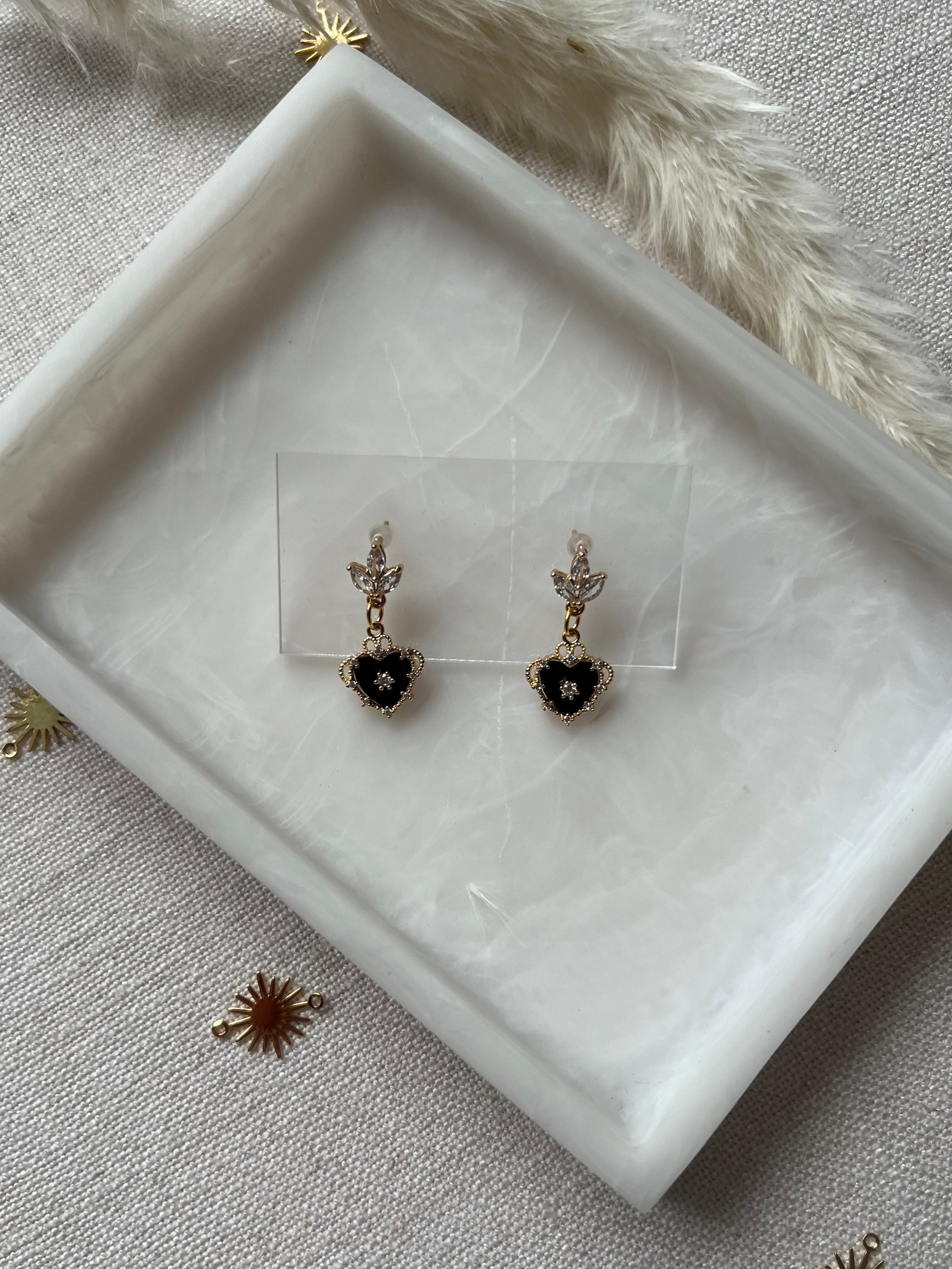Black Sacred Hearts with Cubic Zirconia Studs