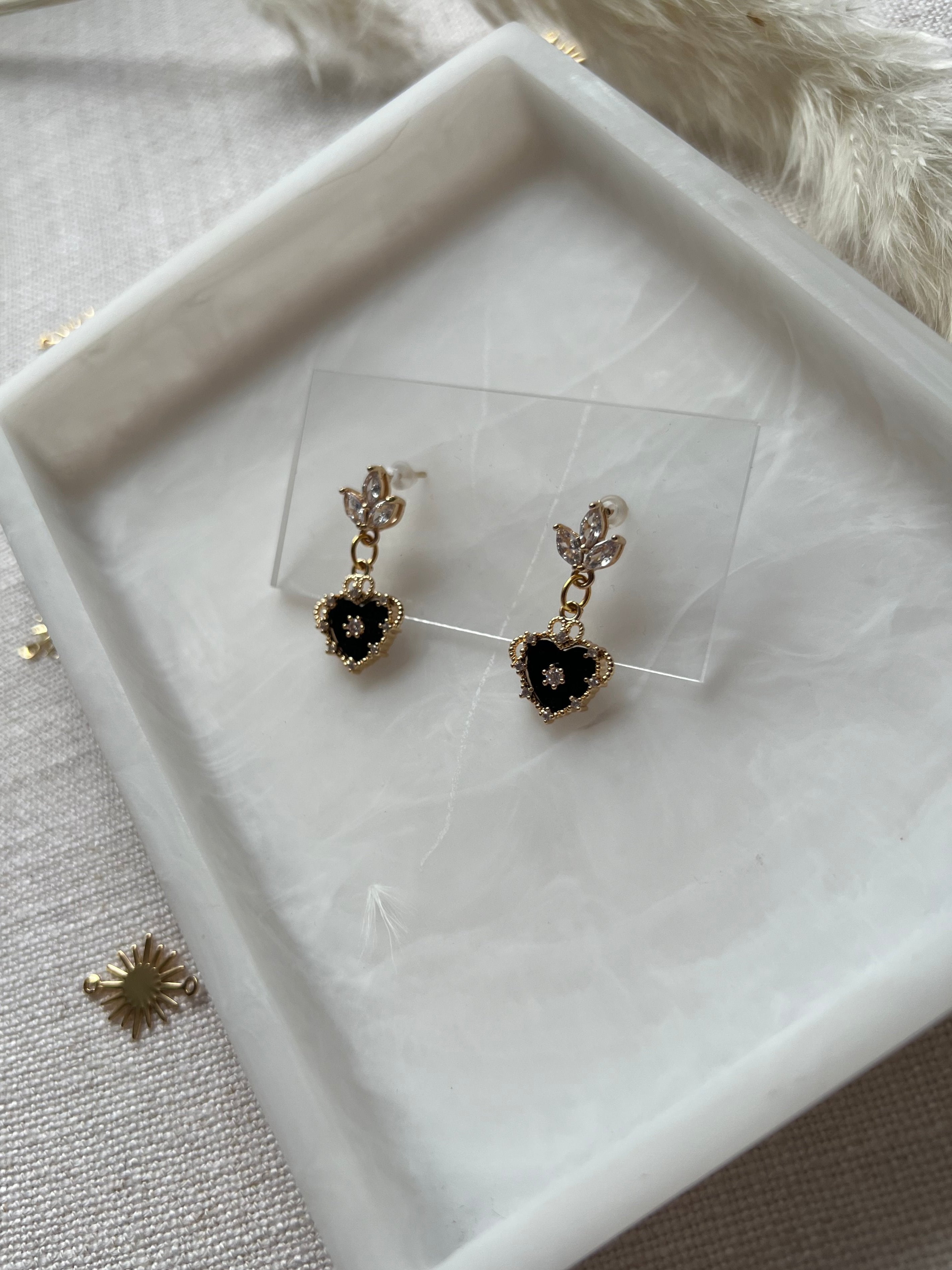 Black Sacred Hearts with Cubic Zirconia Studs