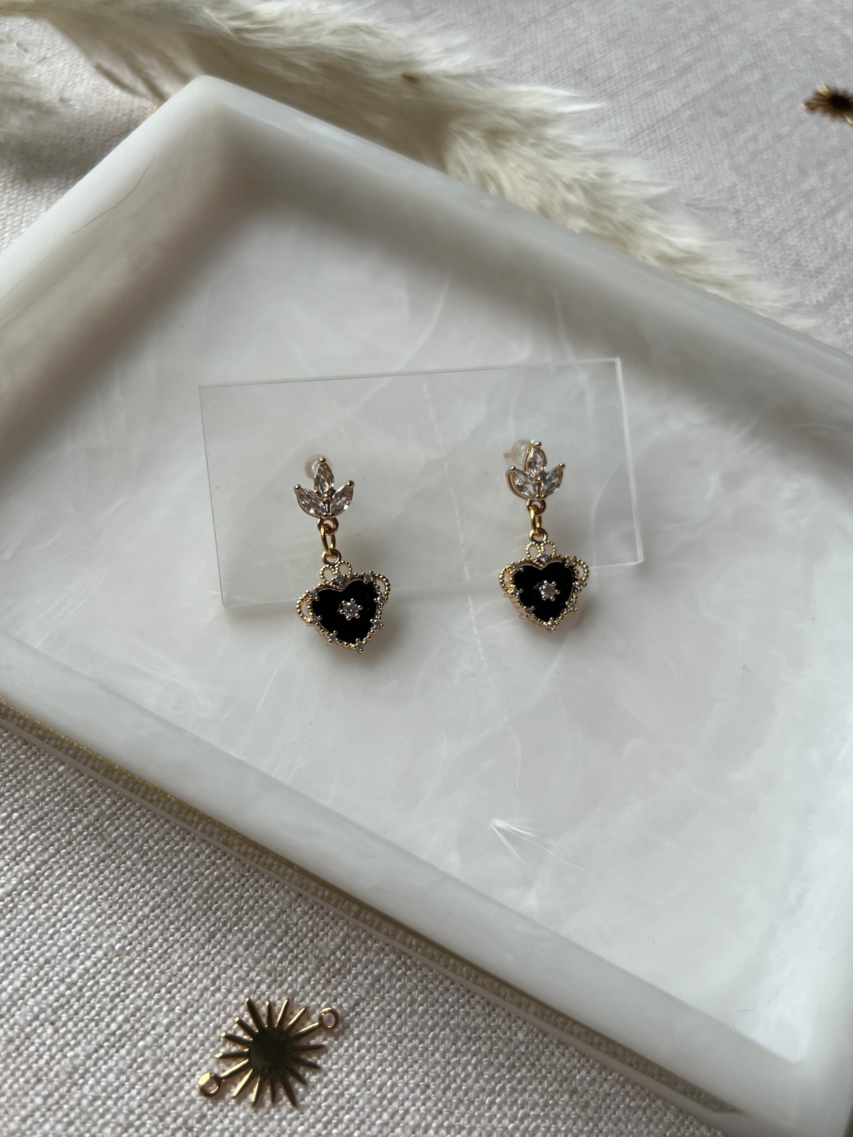 Black Sacred Hearts with Cubic Zirconia Studs