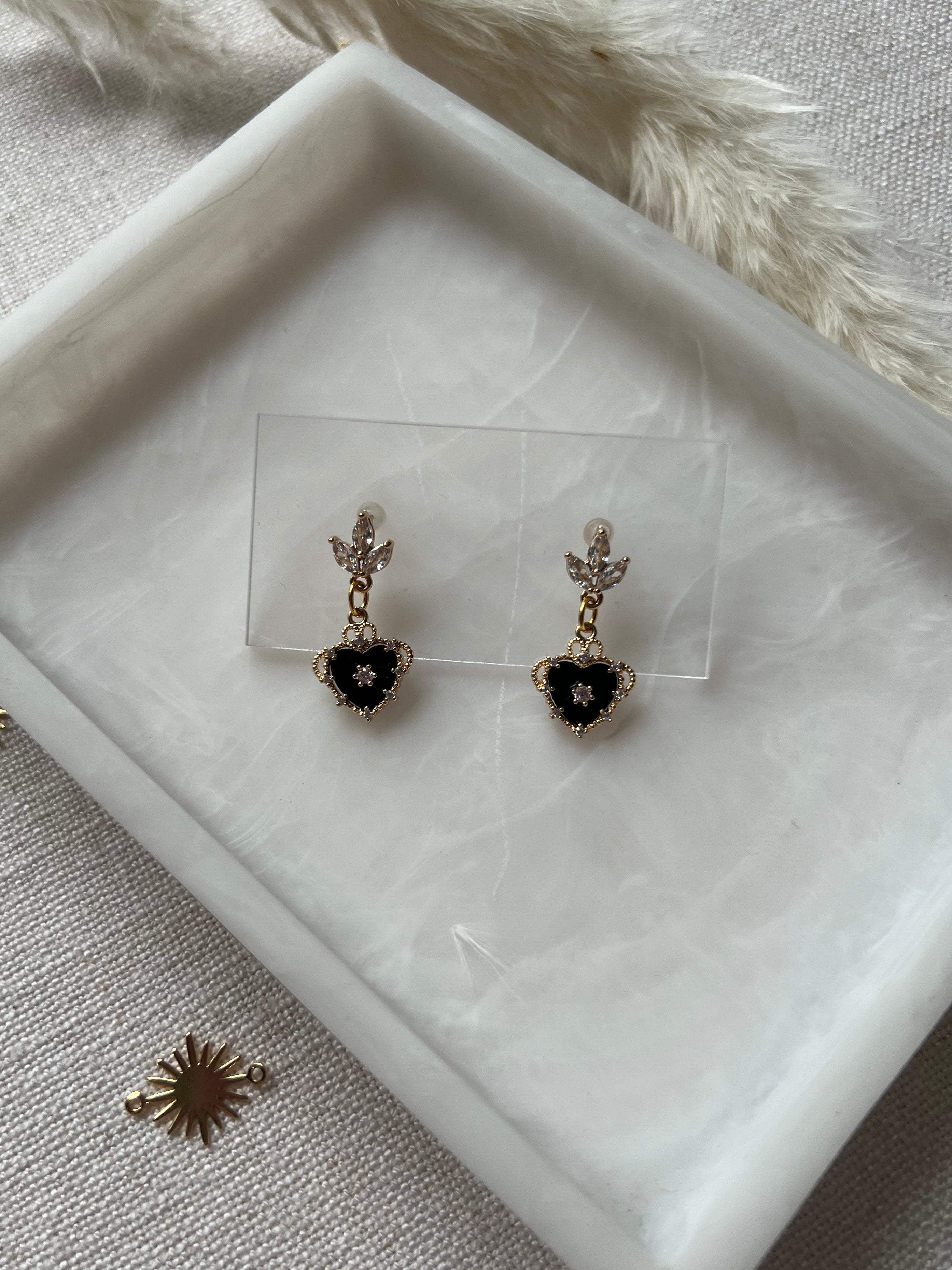 Black Sacred Hearts with Cubic Zirconia Studs
