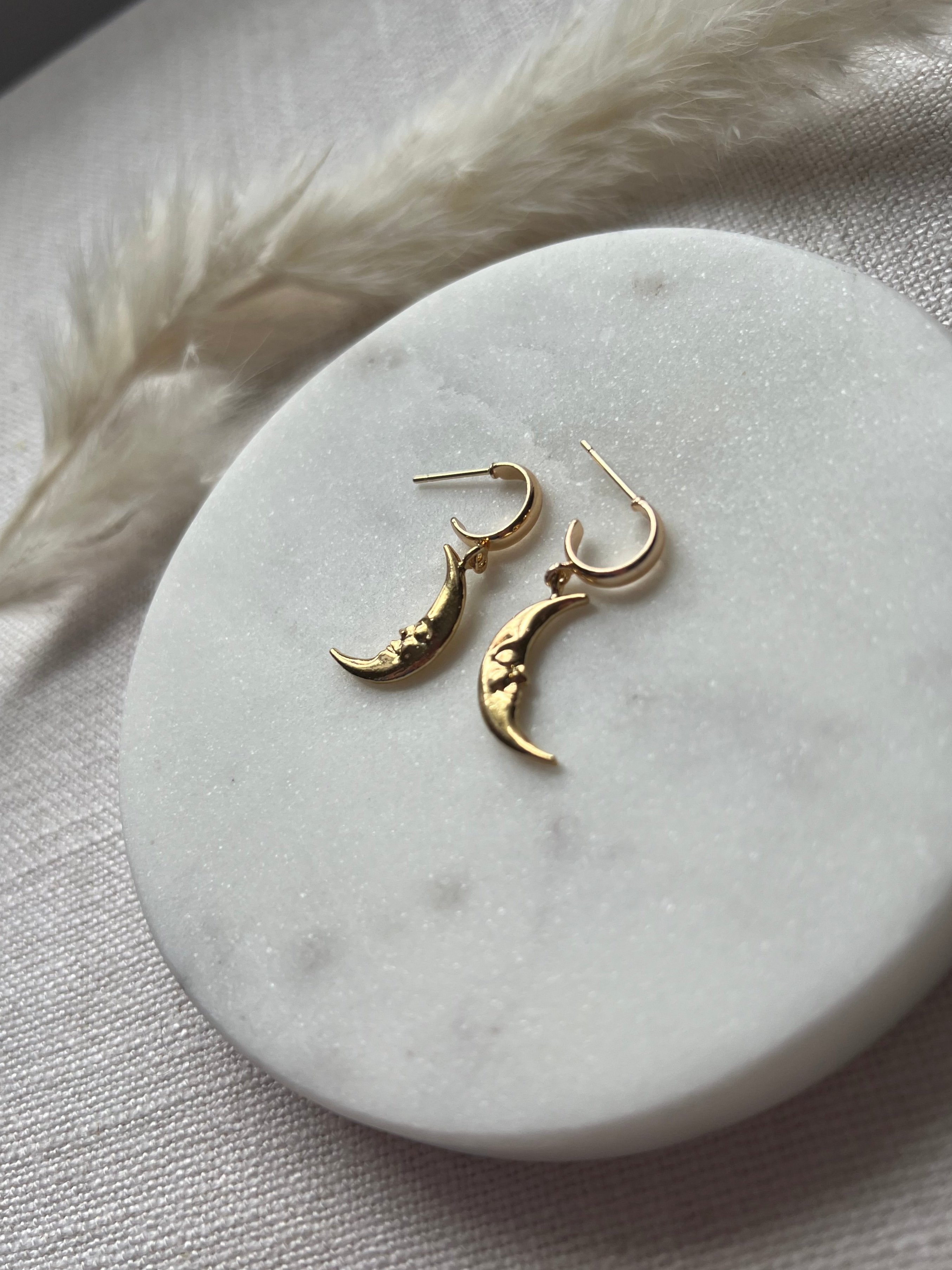 Gold Crescent Moons on Small Hoop Earrings