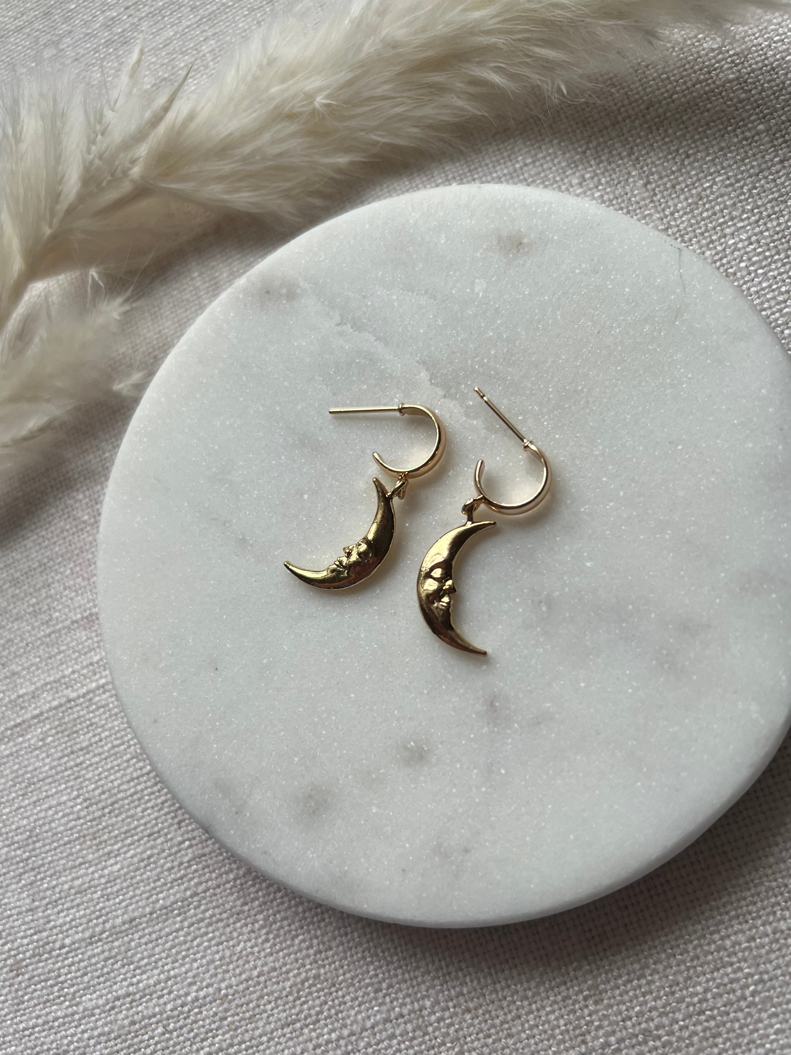 Gold Crescent Moons on Small Hoop Earrings