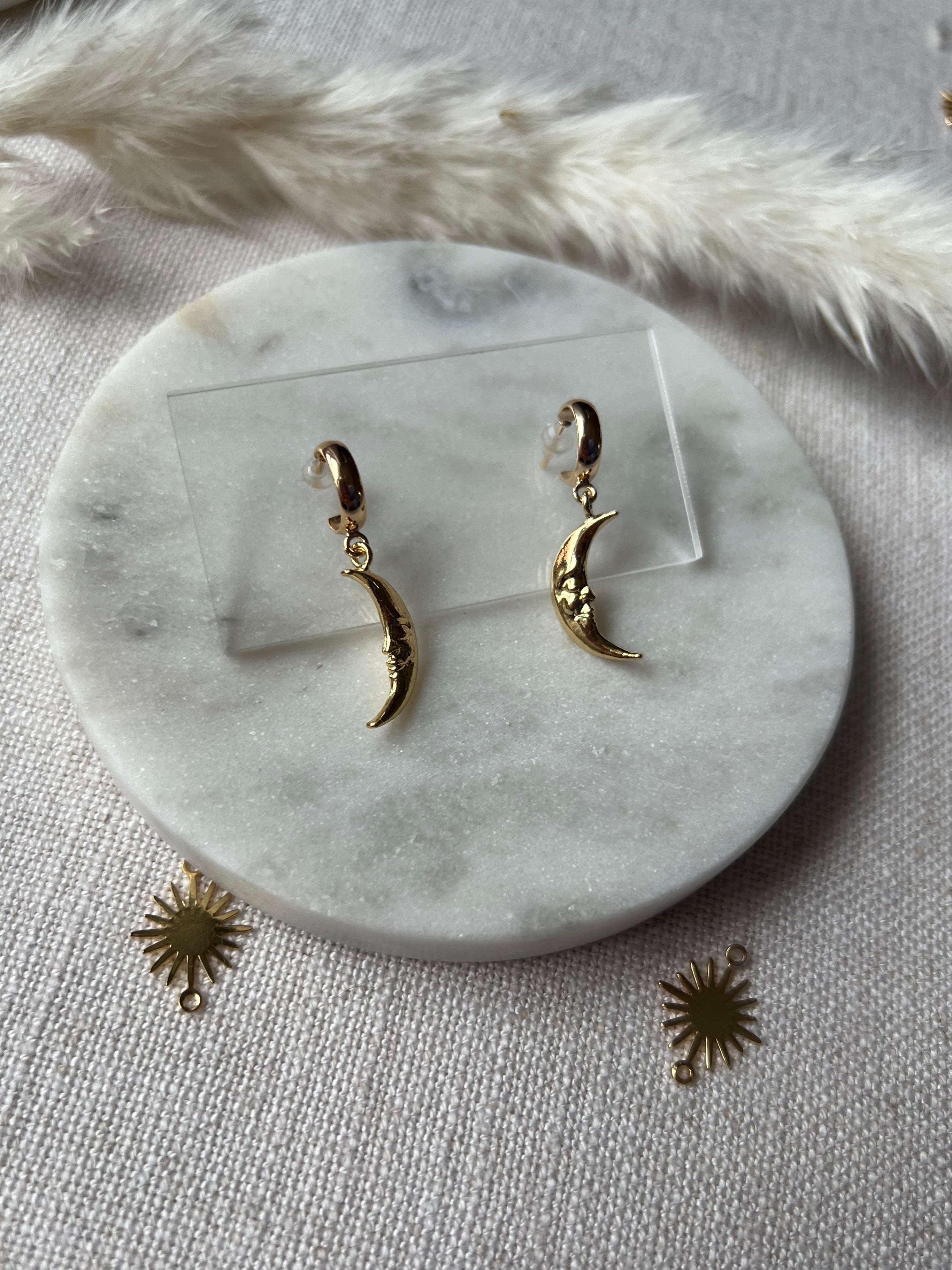 Gold Crescent Moons on Small Hoop Earrings