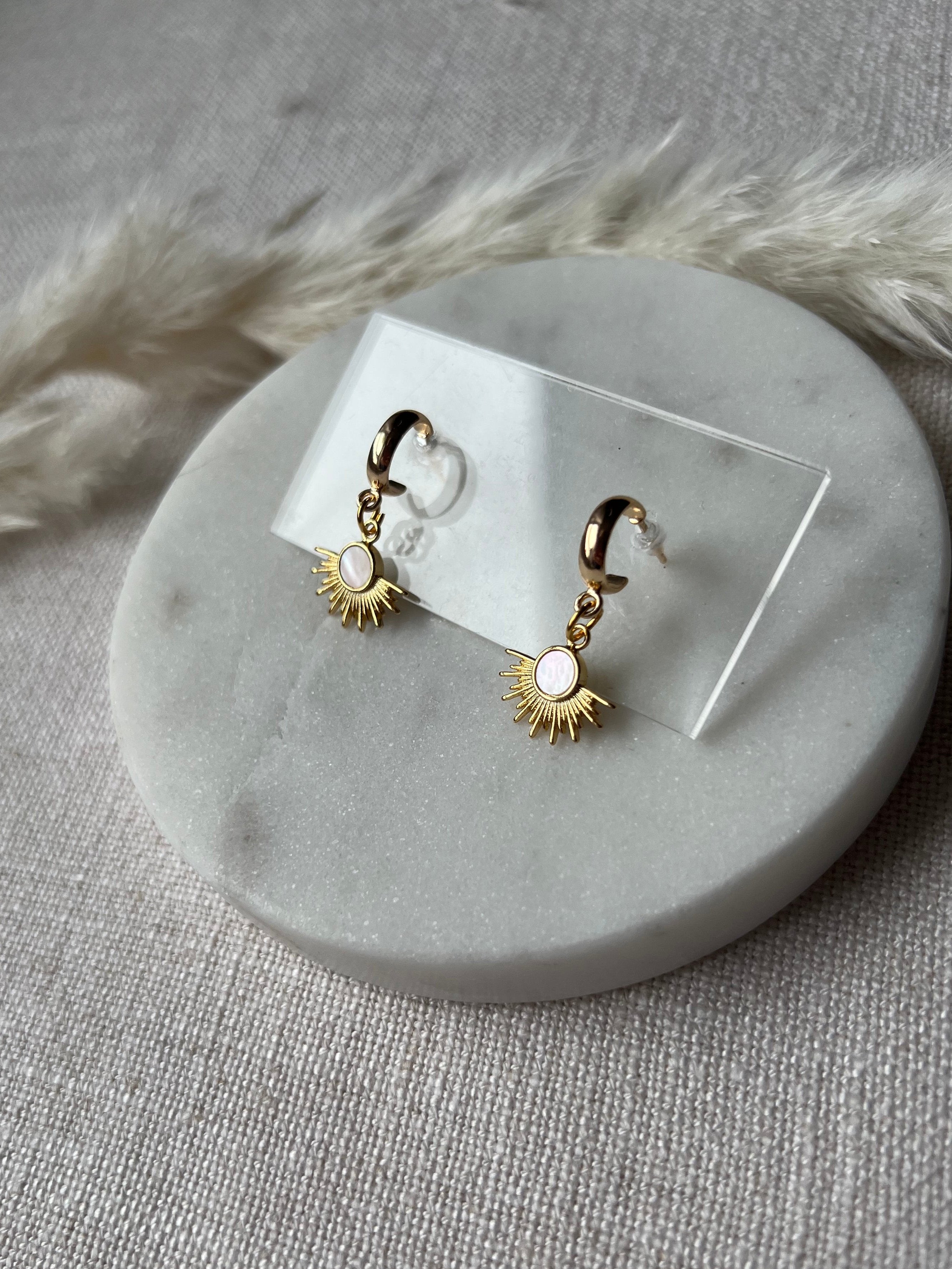 Opal Sunburst on Small Hoop Earrings