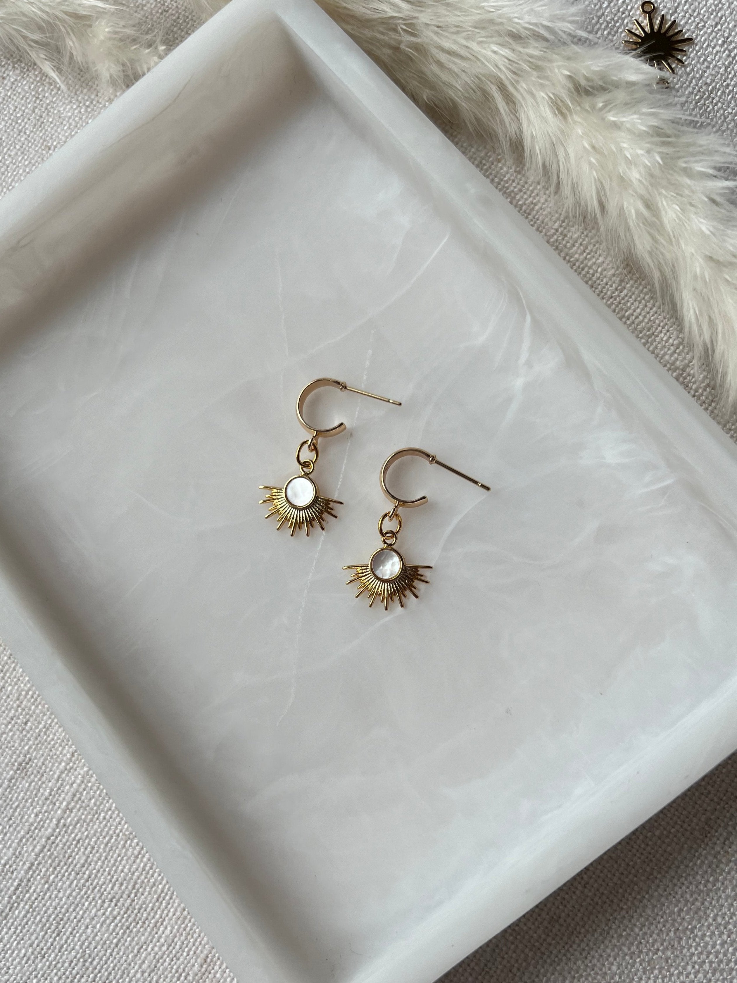 Opal Sunburst on Small Hoop Earrings