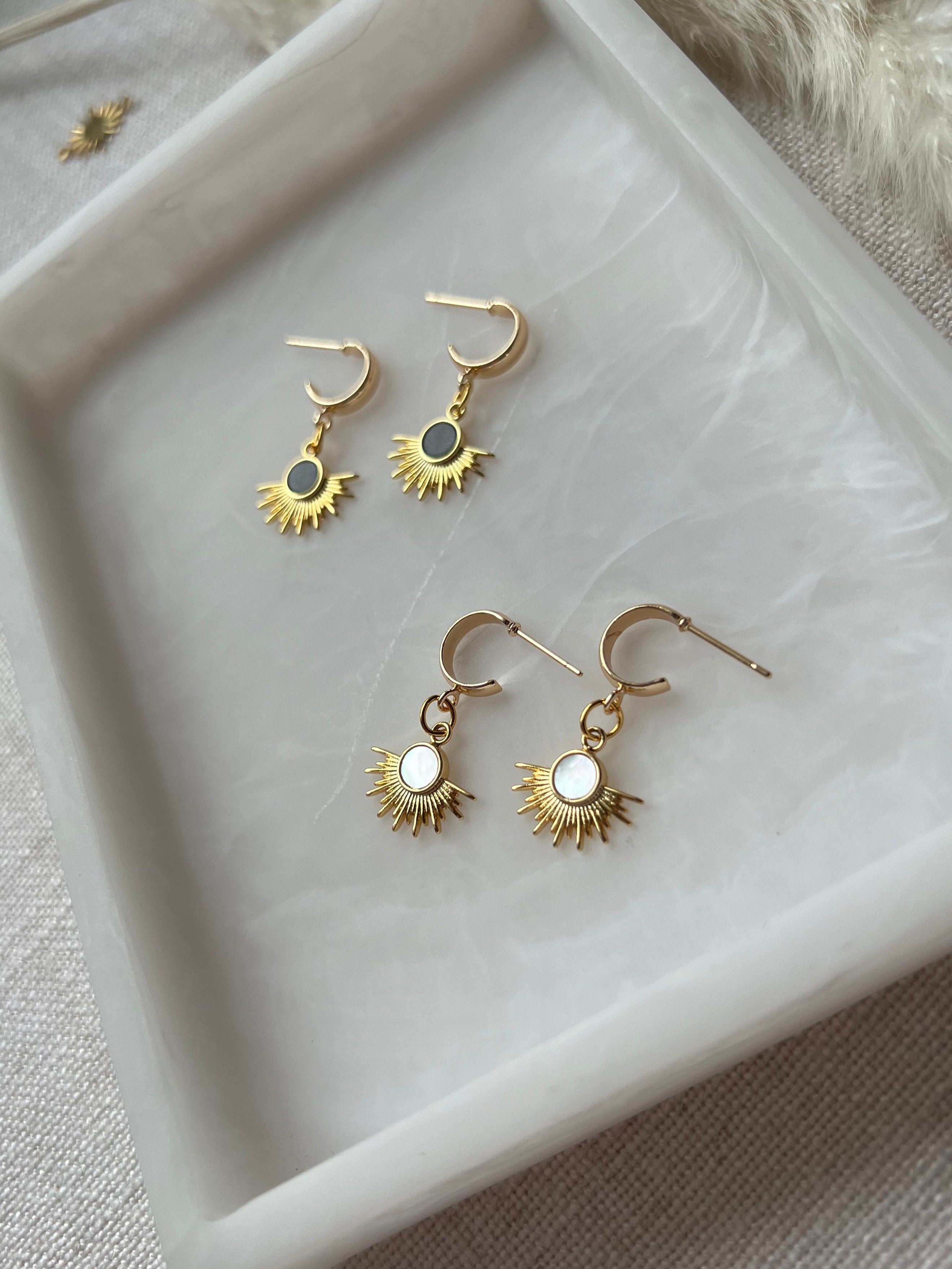 Opal Sunburst on Small Hoop Earrings