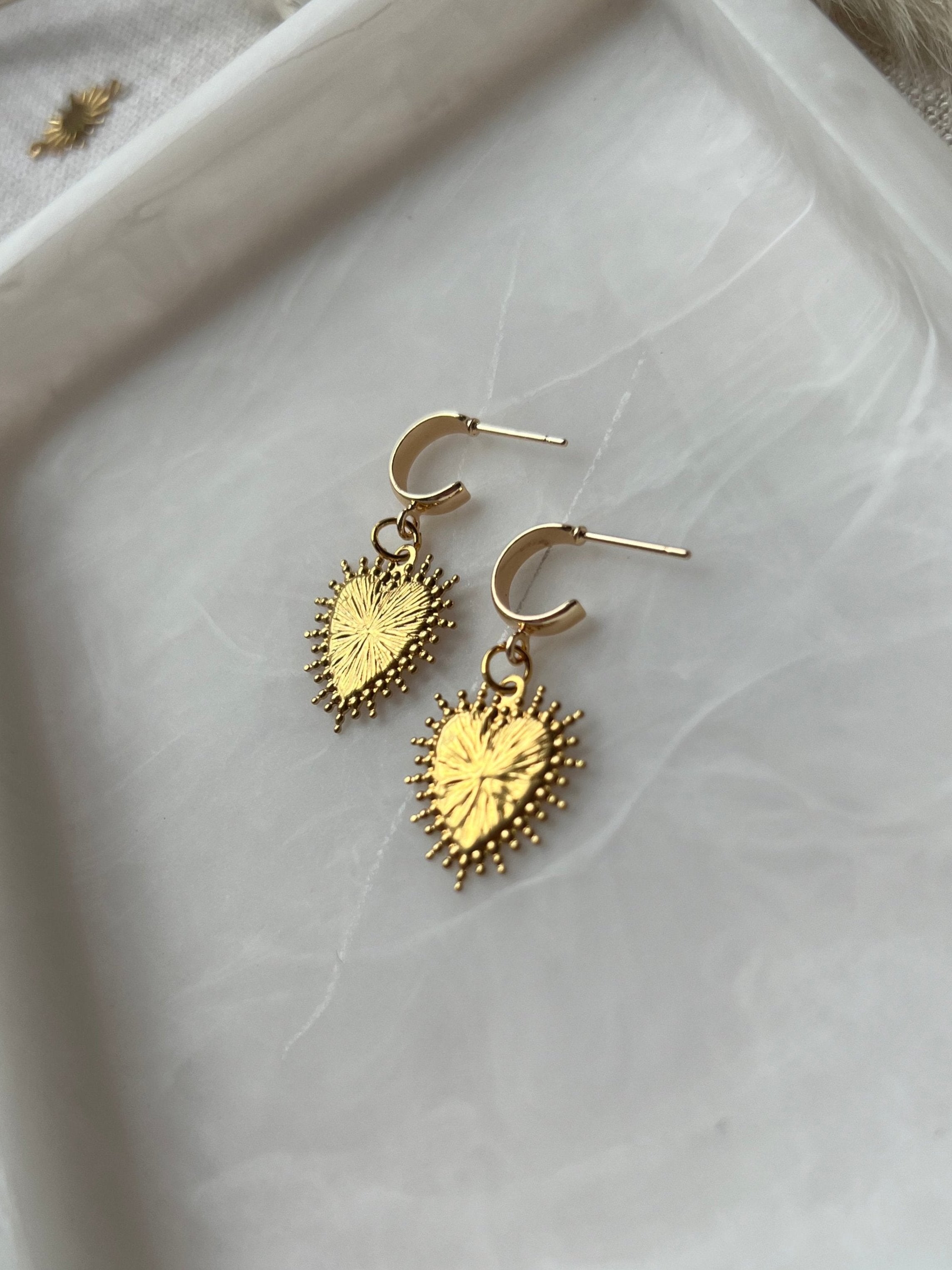 Sacred Heart on Small Hoop Earrings