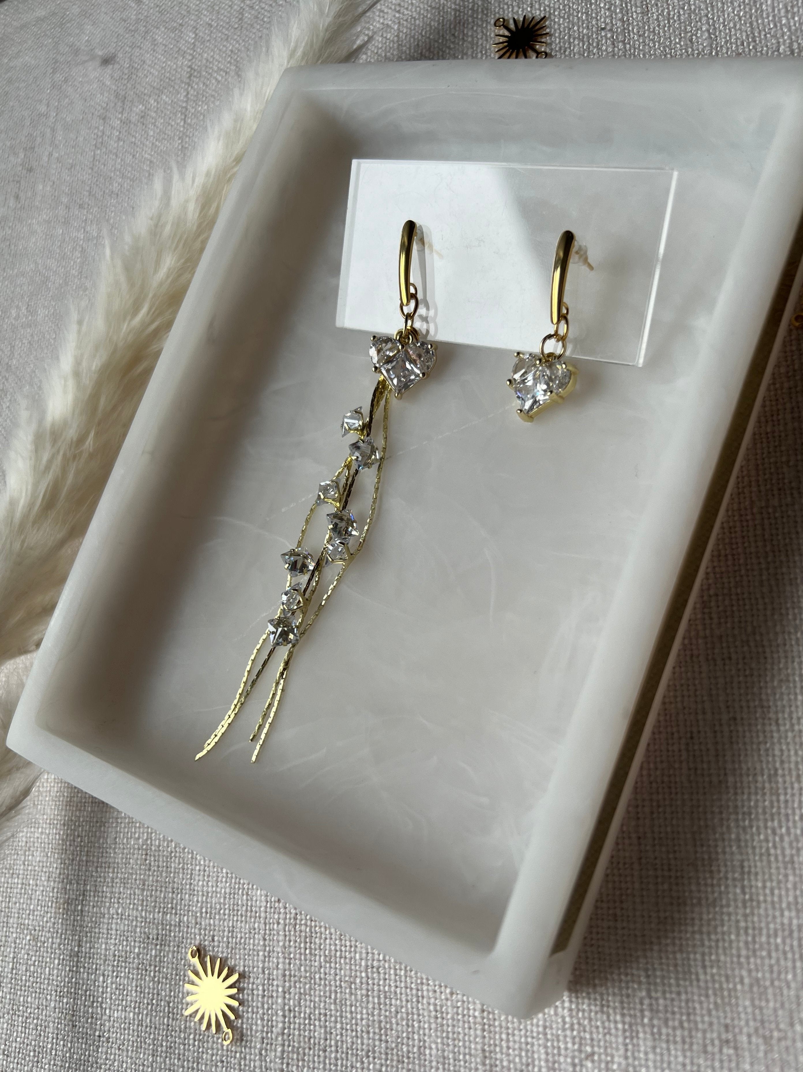 Cubic Zirconia Asymmetrical Heart Earrings