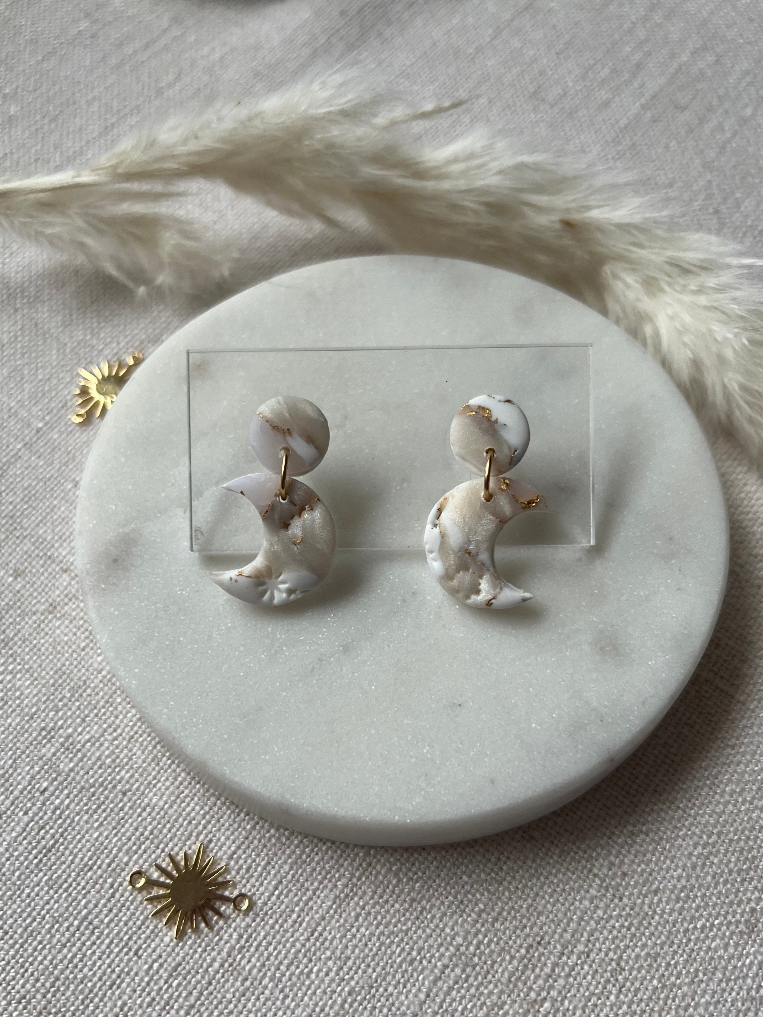 Small Celestial Marbled Moon Earrings