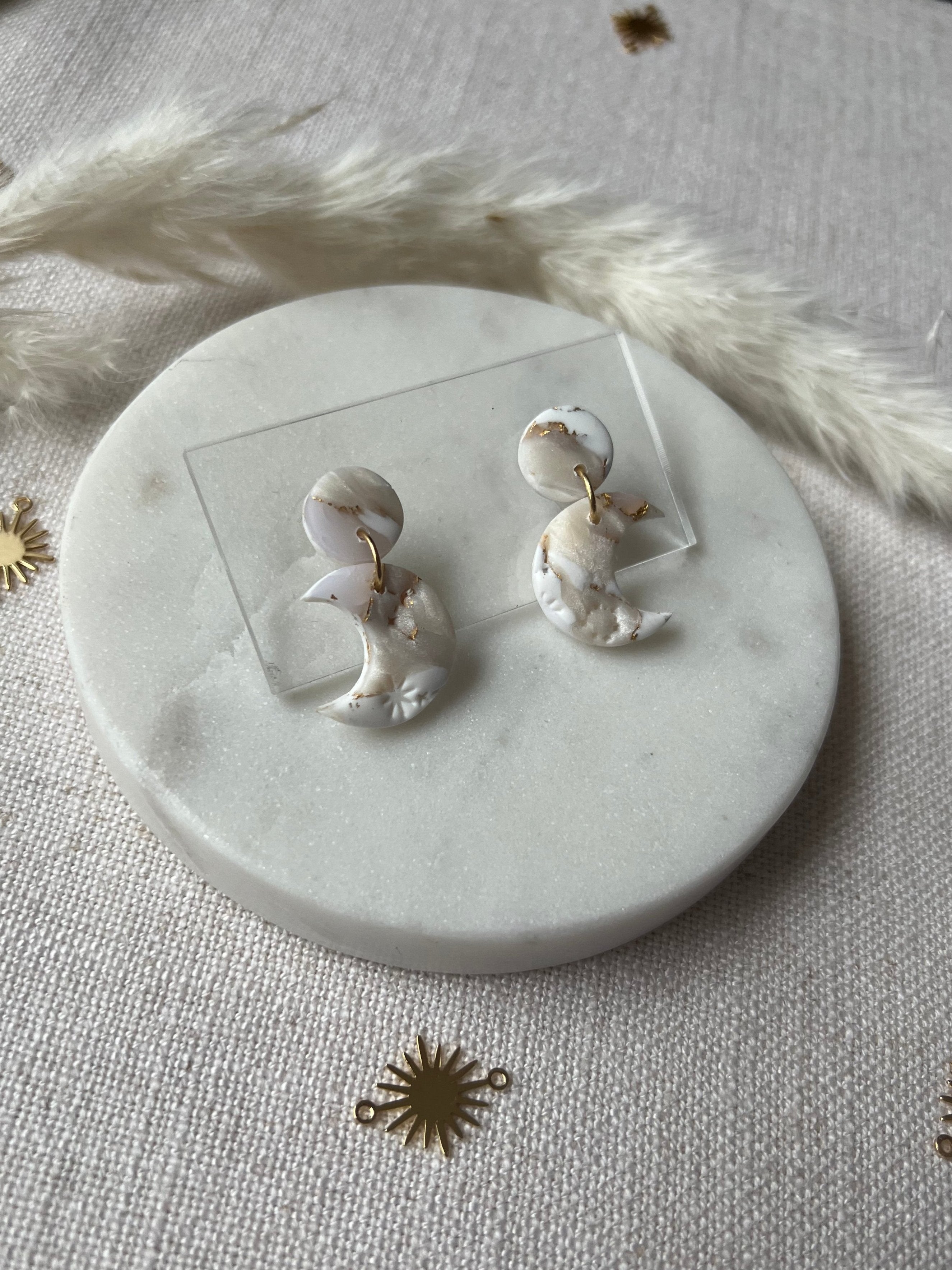Small Celestial Marbled Moon Earrings