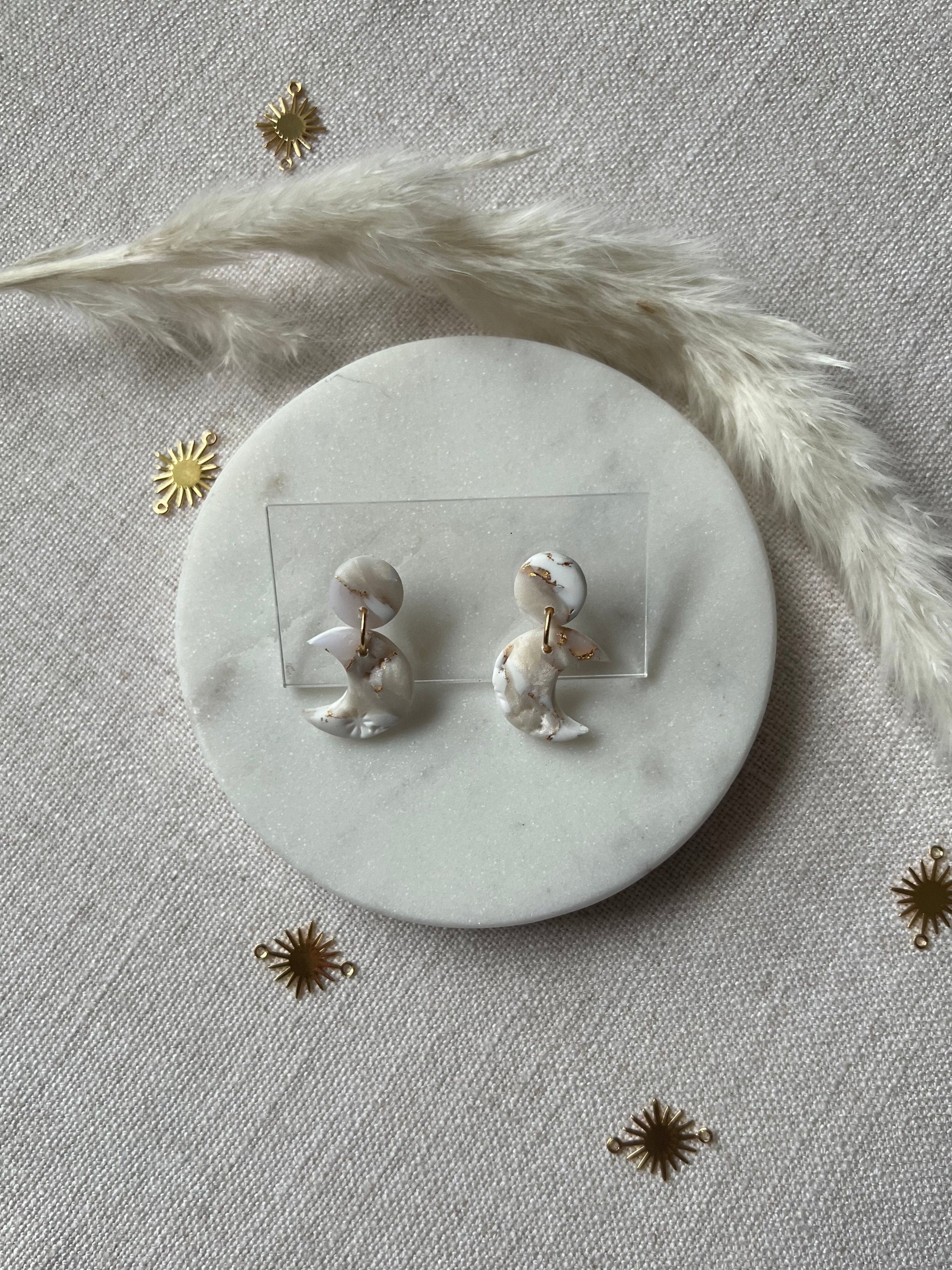 Small Celestial Marbled Moon Earrings