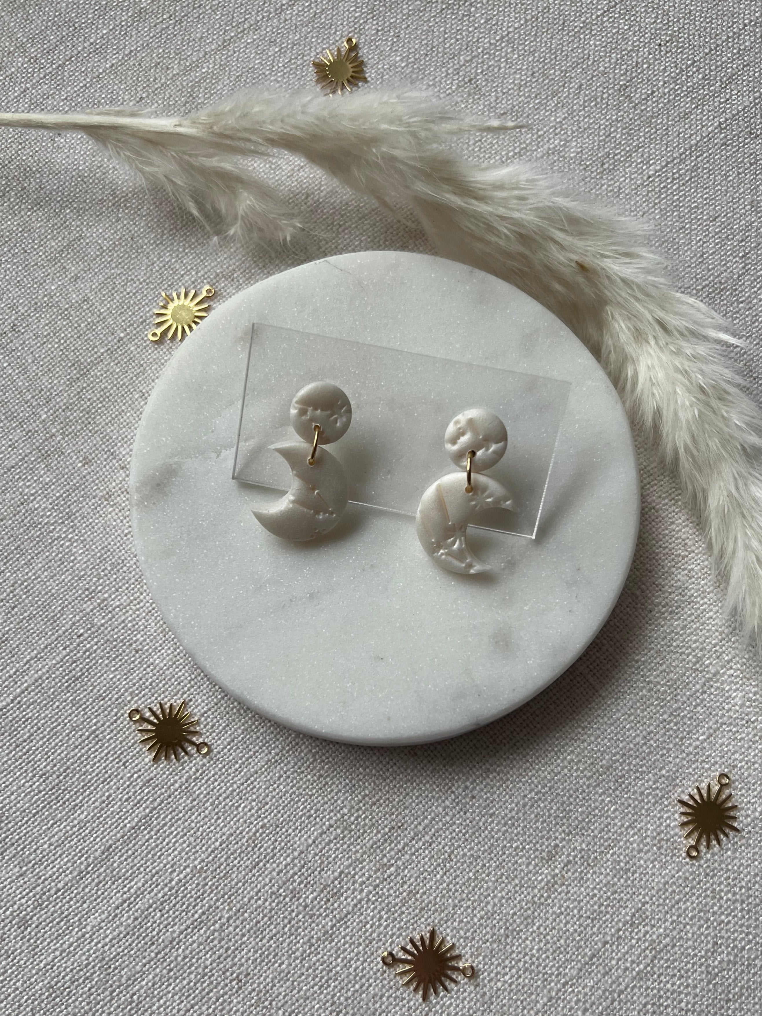Small Celestial Pearl Moon Earrings