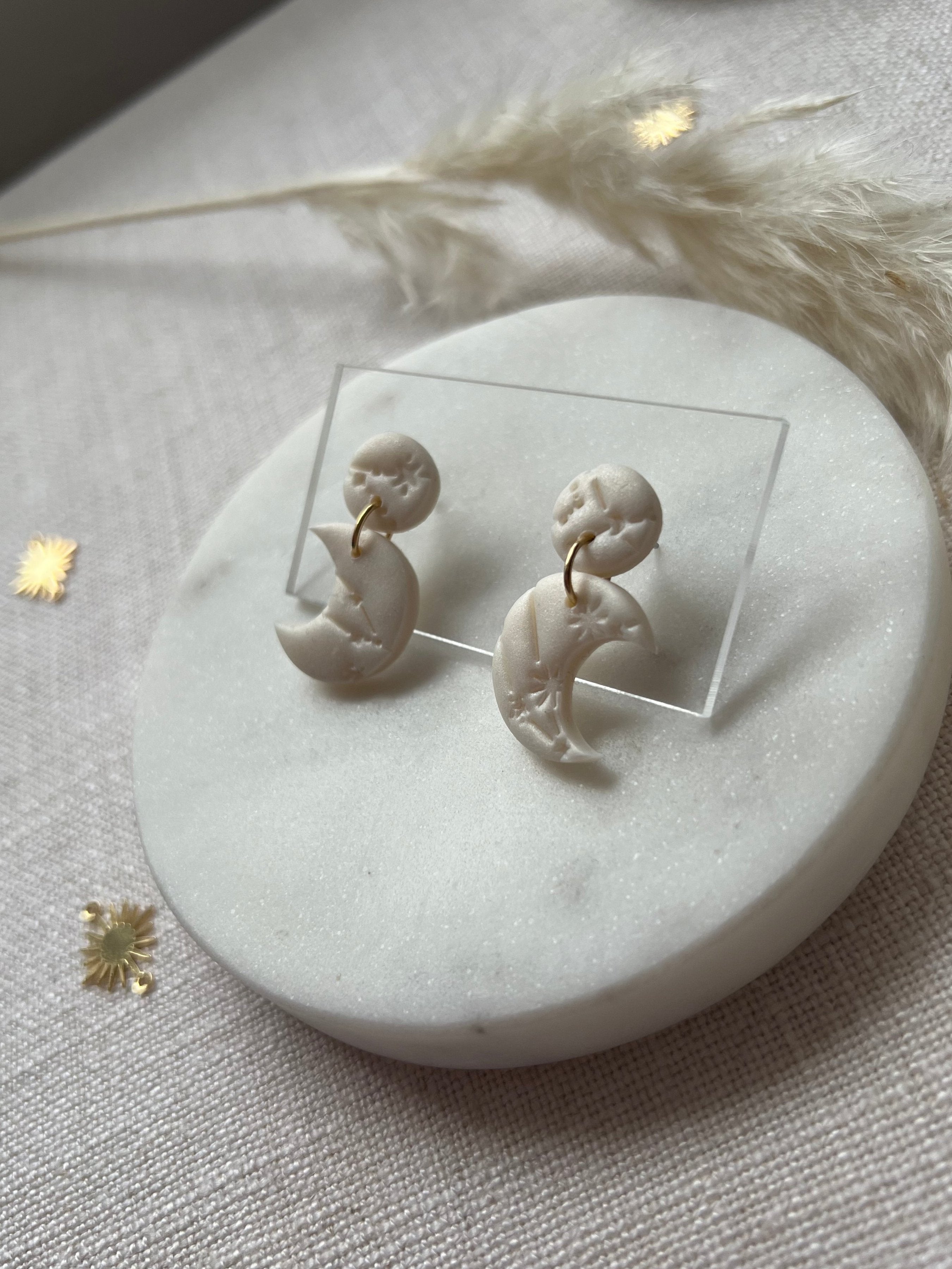 Small Celestial Pearl Moon Earrings