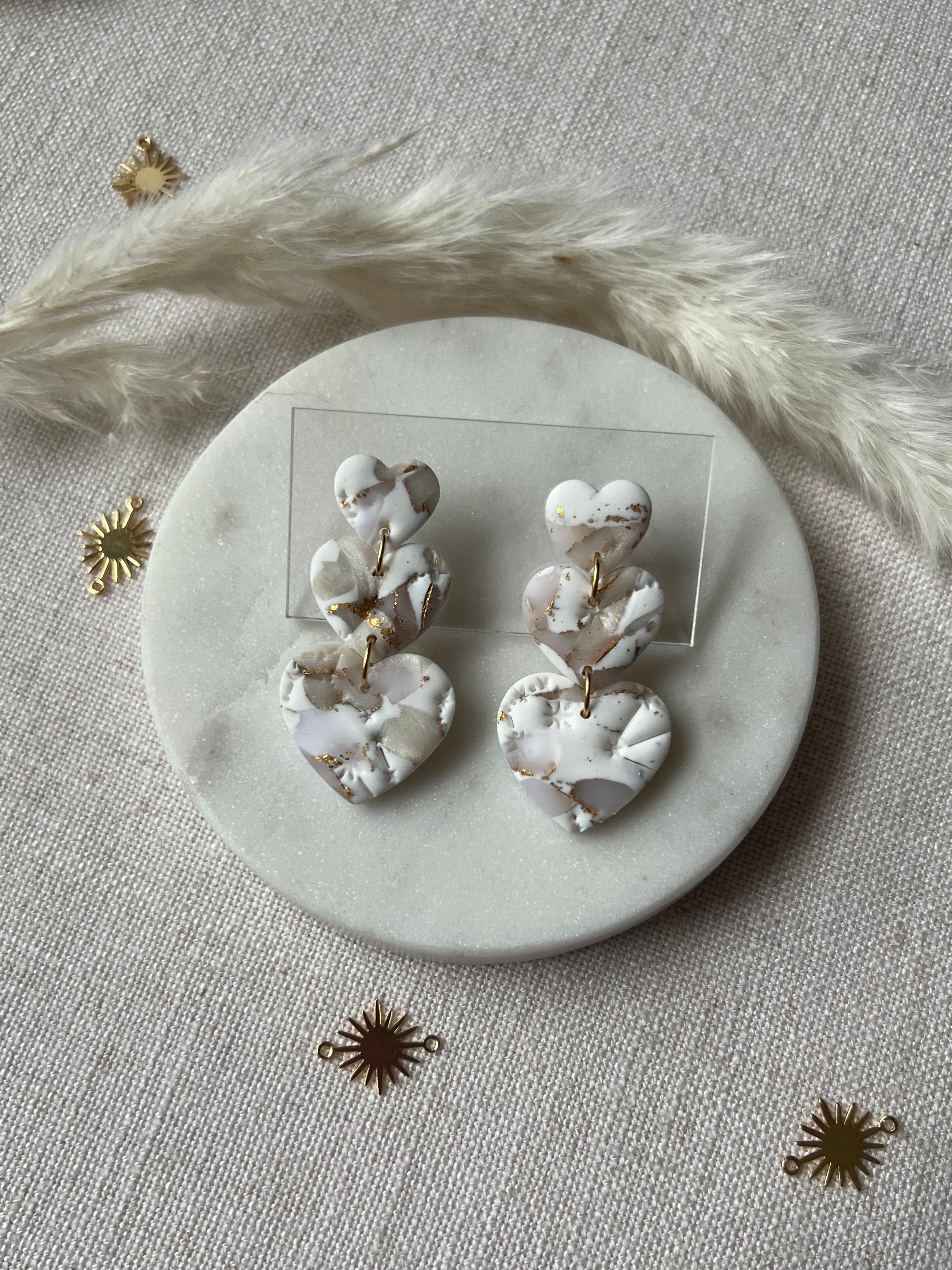 Three Marbled Hearts Earrings