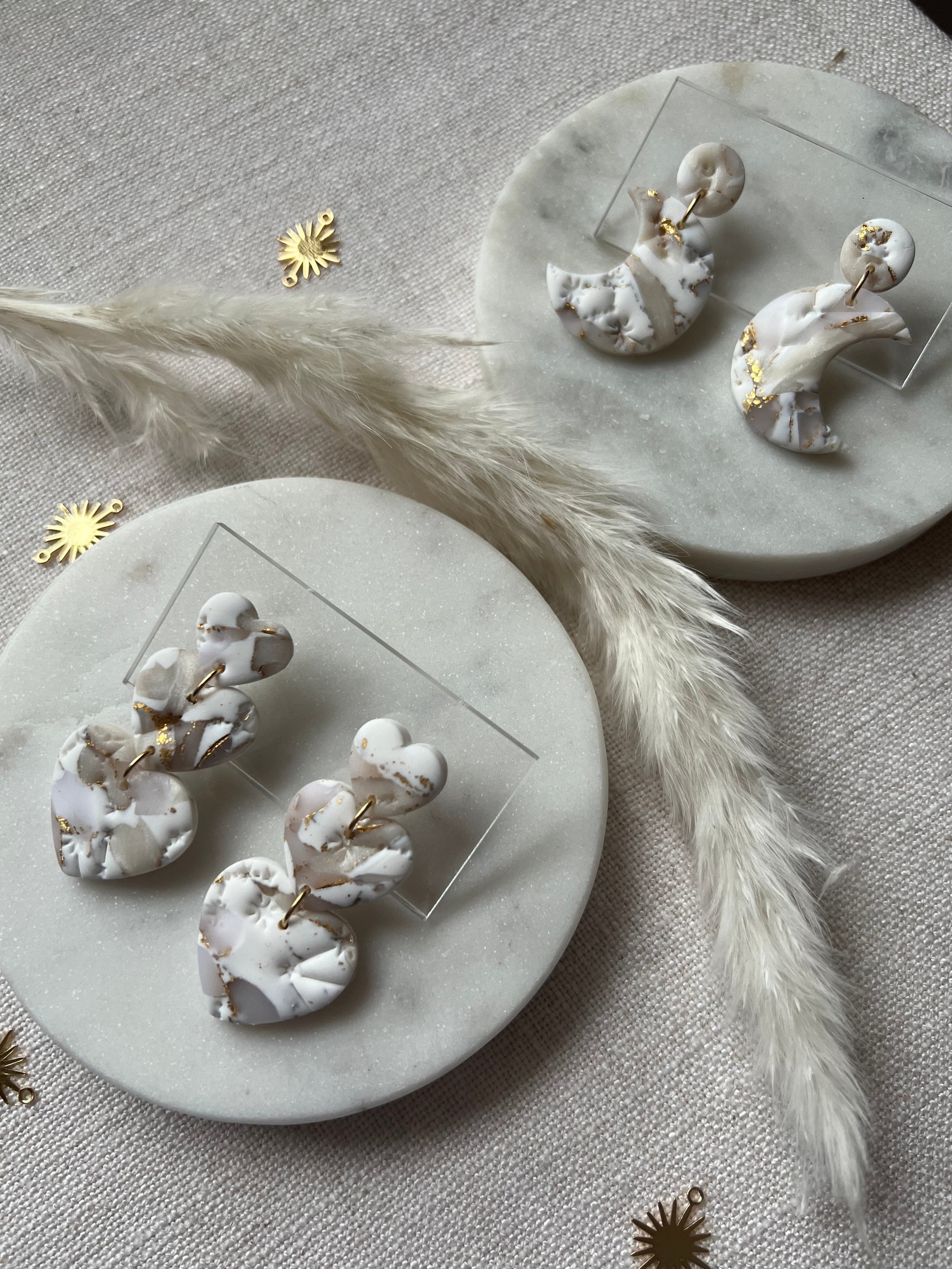 Large Celestial Marbled Moon Earrings