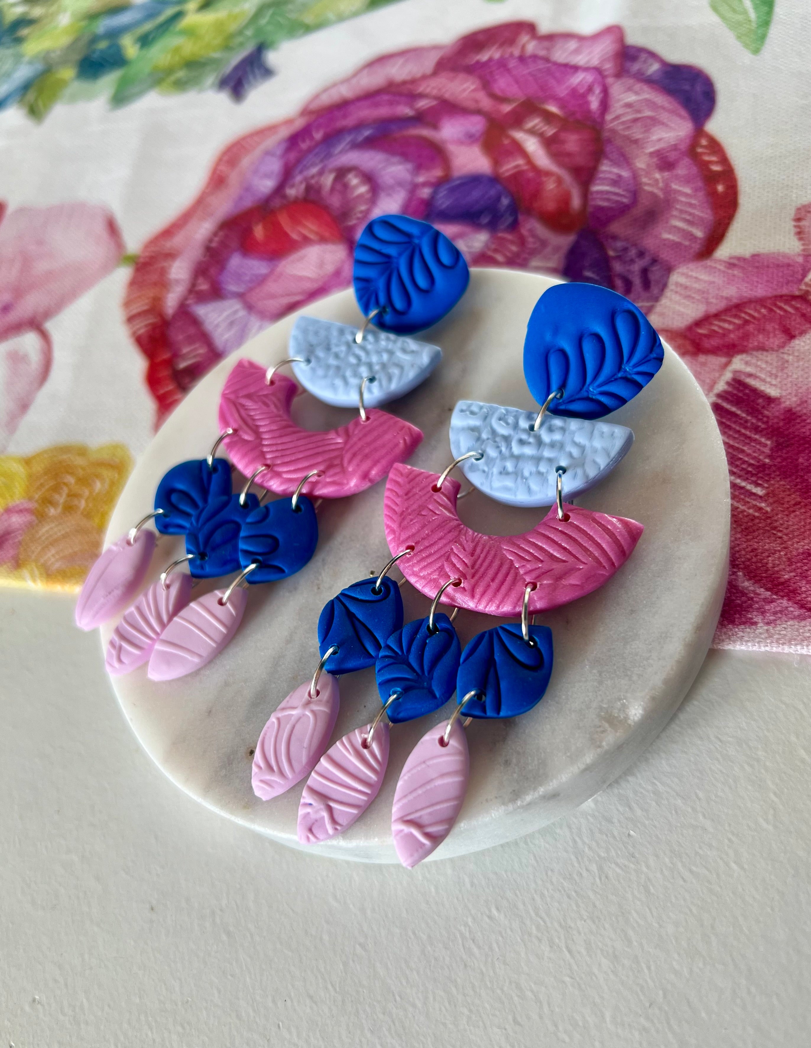 Electric Blue & Pink Statement Earrings