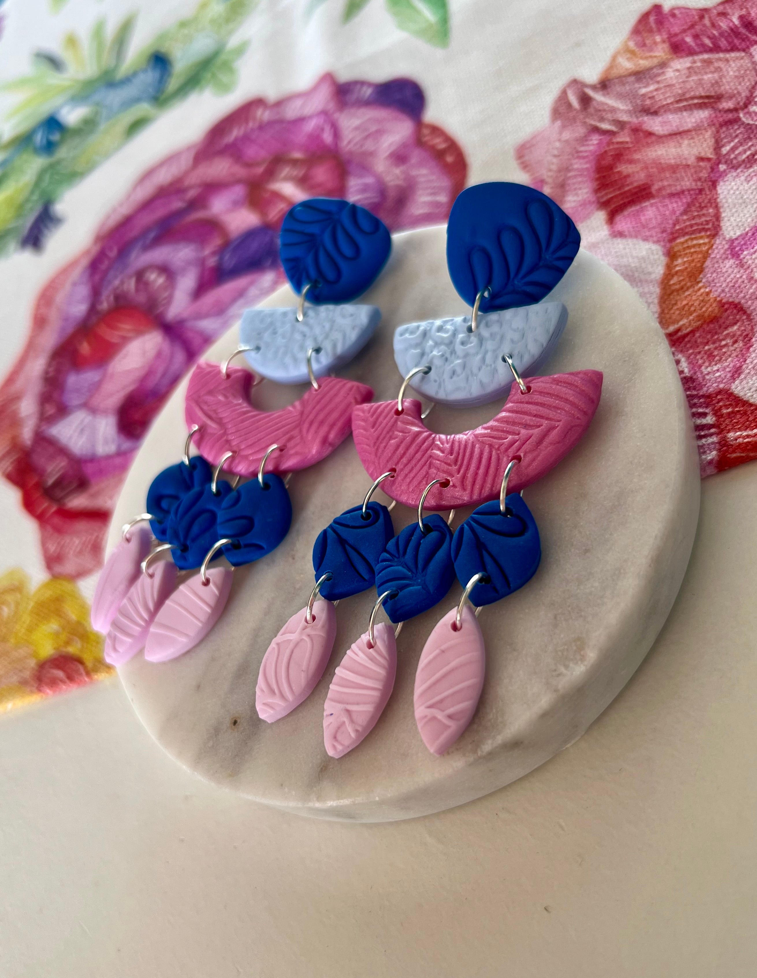 Electric Blue & Pink Statement Earrings