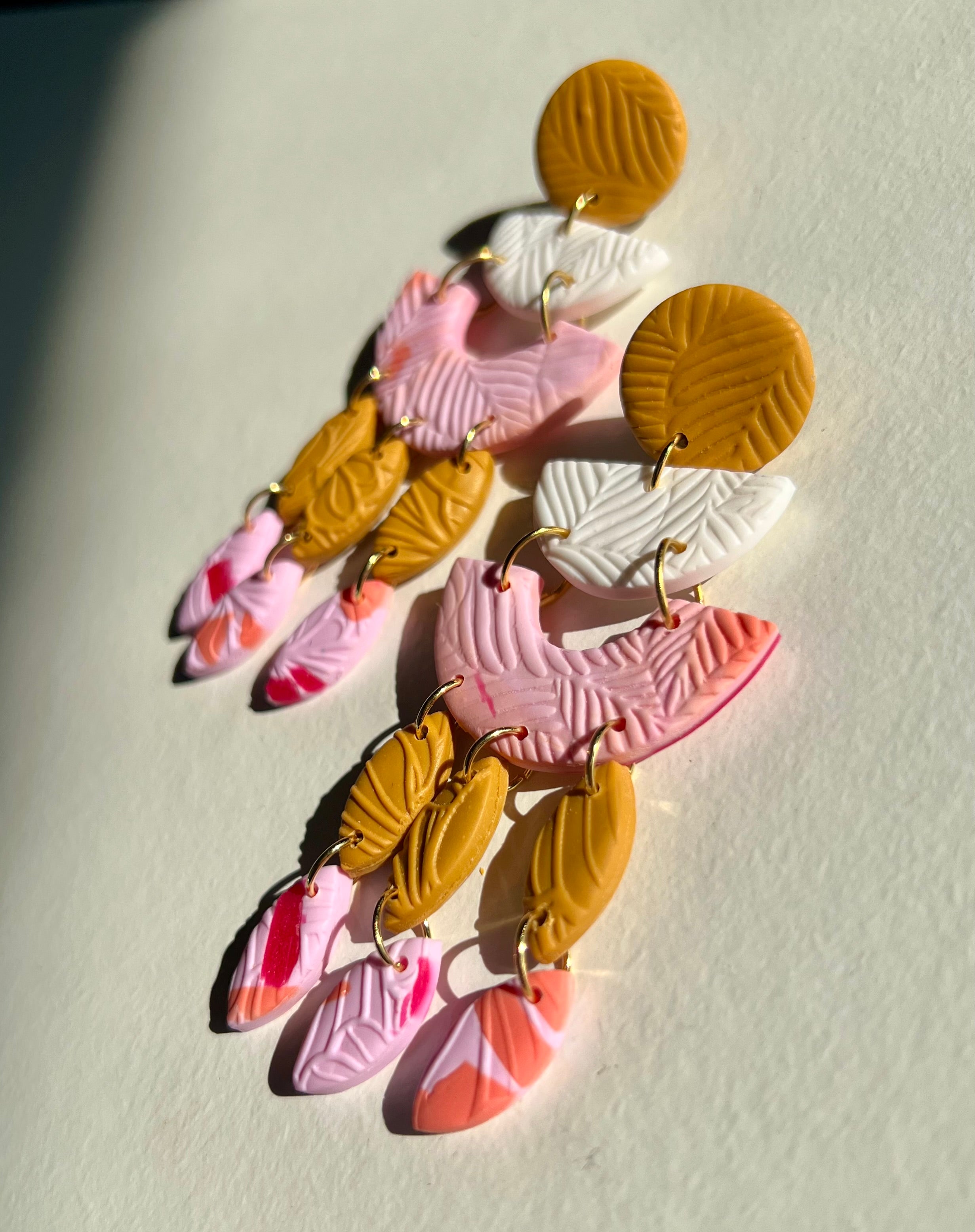Ochre, Pink & White Statement Earrings
