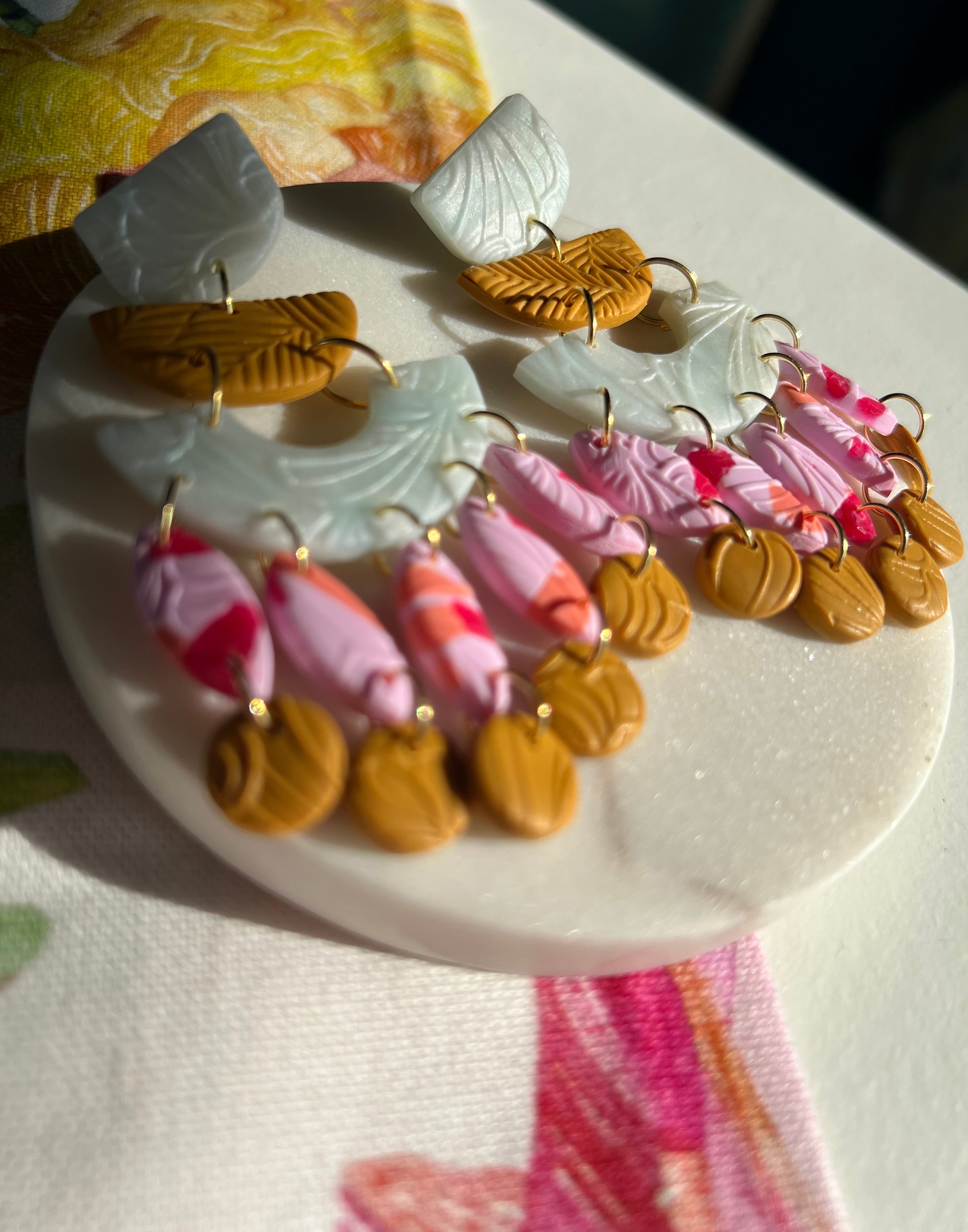 Ochre, Ice Blue & Pink Statement Earrings
