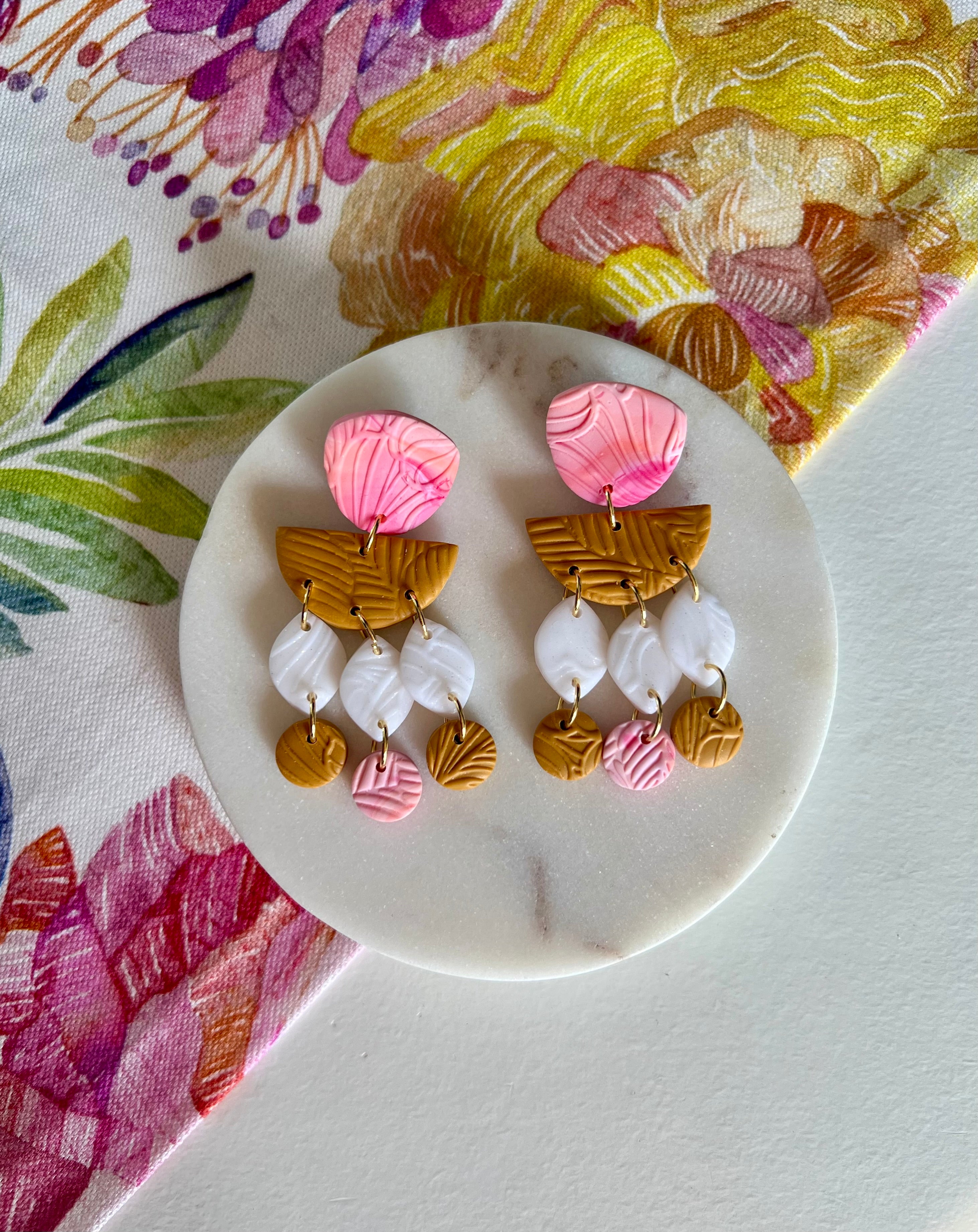 Marbled Pink & Ochre Statement Earrings