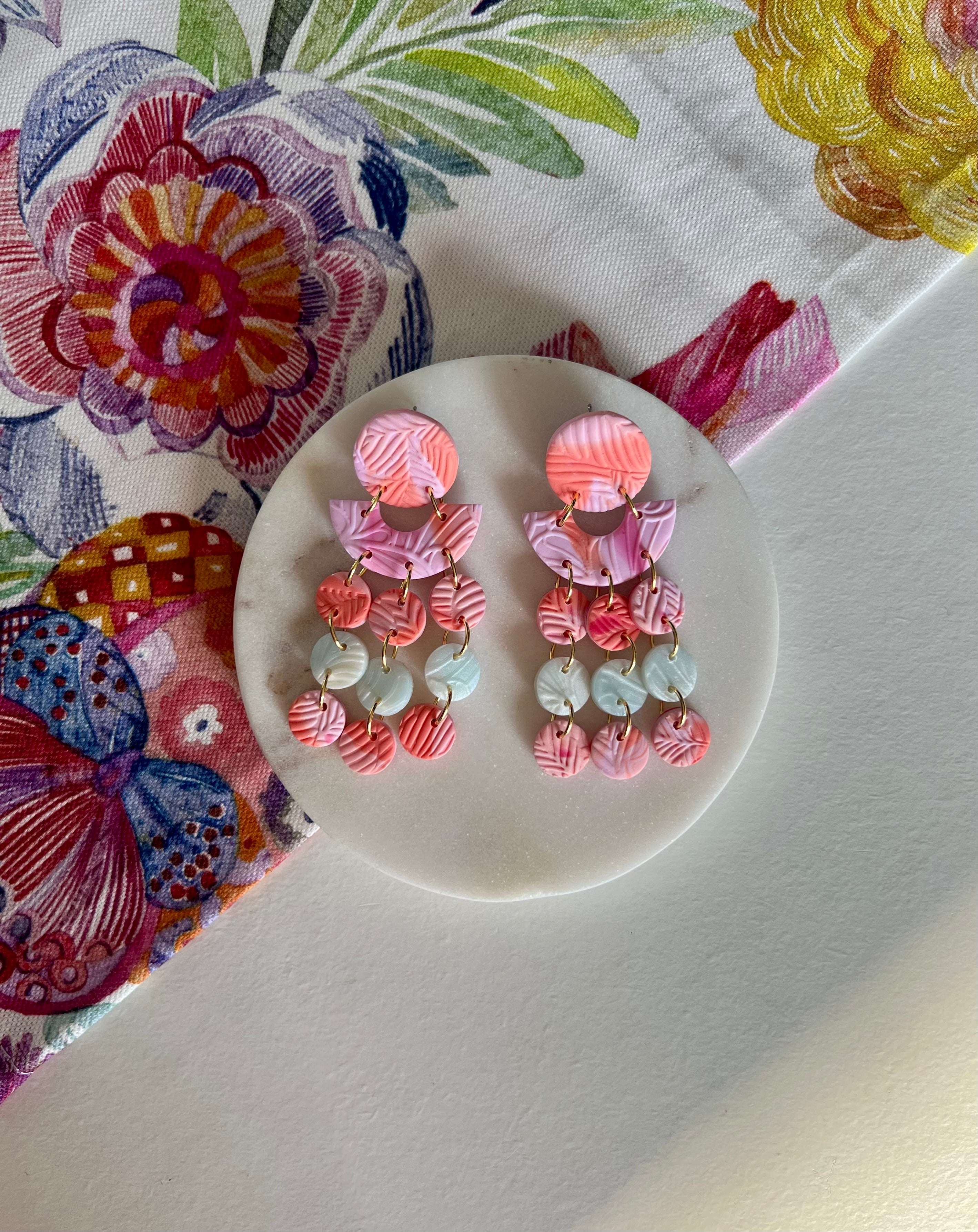 Marbled Pink & Ice Blue Statement Earrings