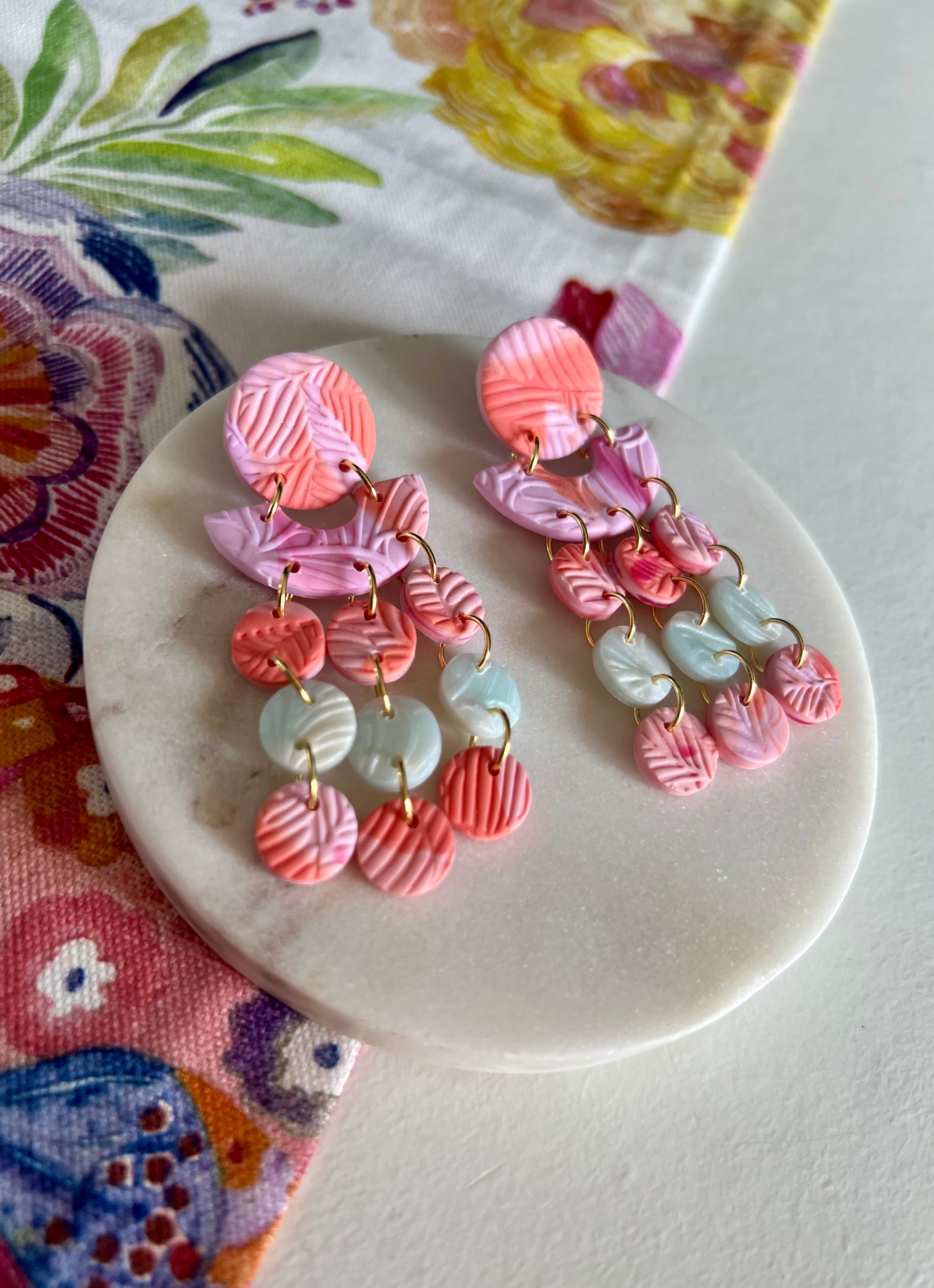 Marbled Pink & Ice Blue Statement Earrings