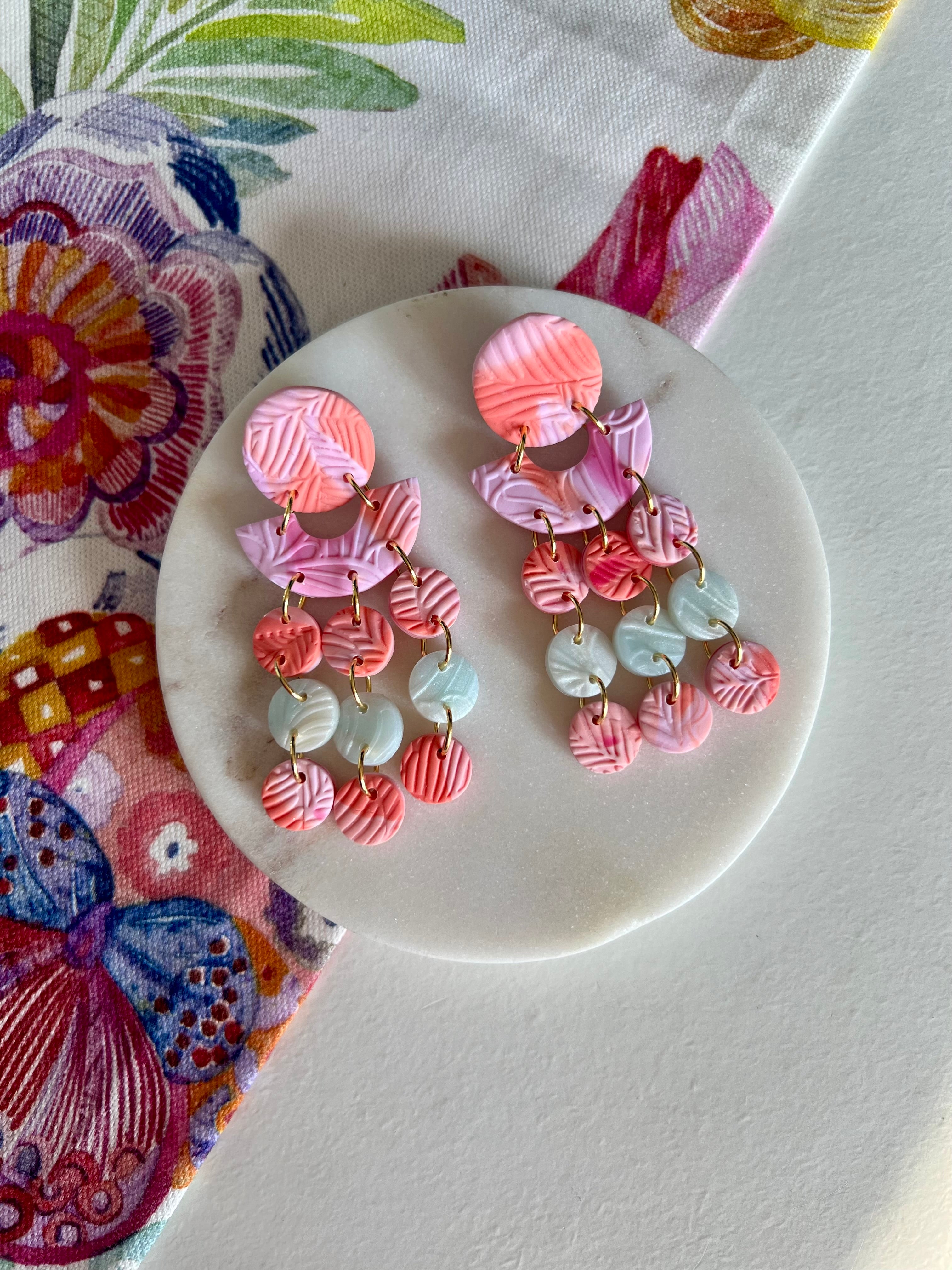 Marbled Pink & Ice Blue Statement Earrings