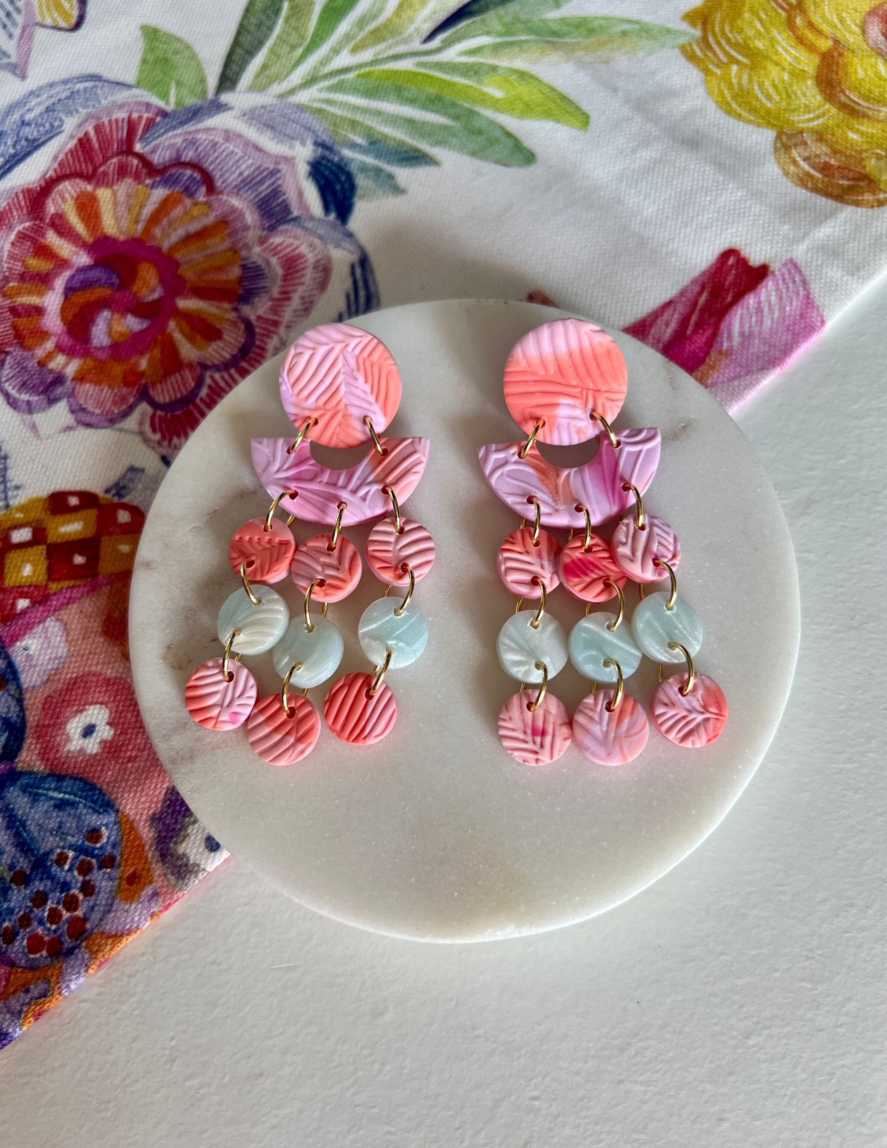 Marbled Pink & Ice Blue Statement Earrings